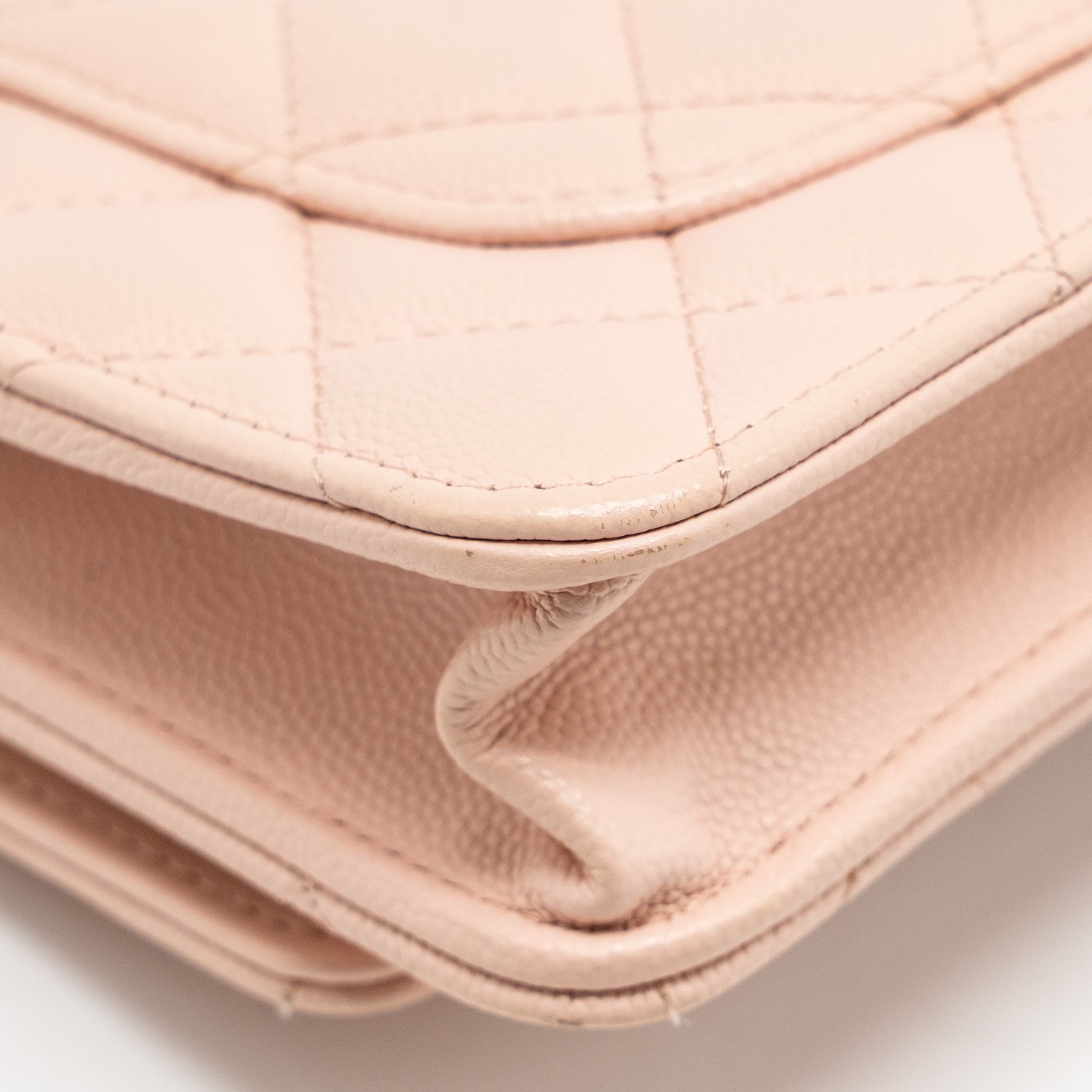 CHANEL CAMELLIA TURNLOCK WALLET ON CHAIN CAVIAR LIGHT PINK GHW (MICROCHIP)