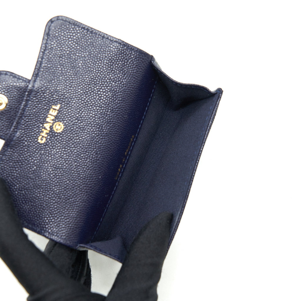 CHANEL CLASSIC FLAP CARD HOLDER CAVIAR NAVY LGHW