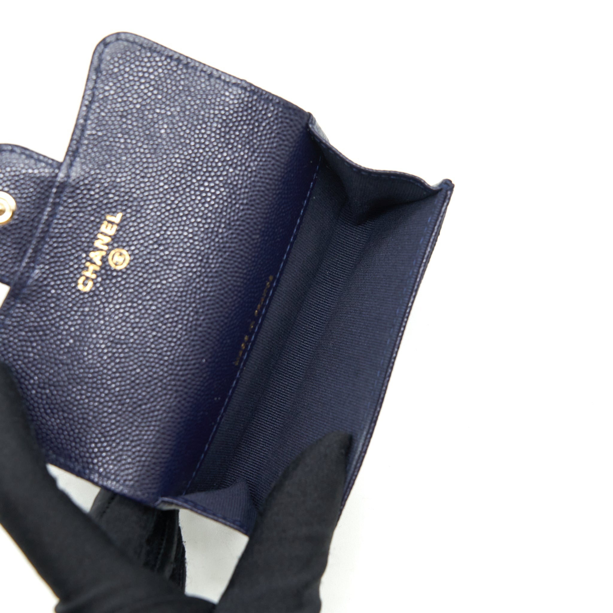 CHANEL CLASSIC FLAP CARD HOLDER CAVIAR NAVY LGHW