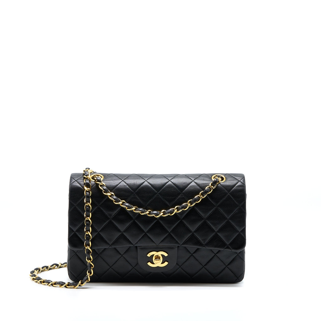 CHANEL VINTAGE MEDIUM FLAP BAG LAMBSKIN BLACK GHW