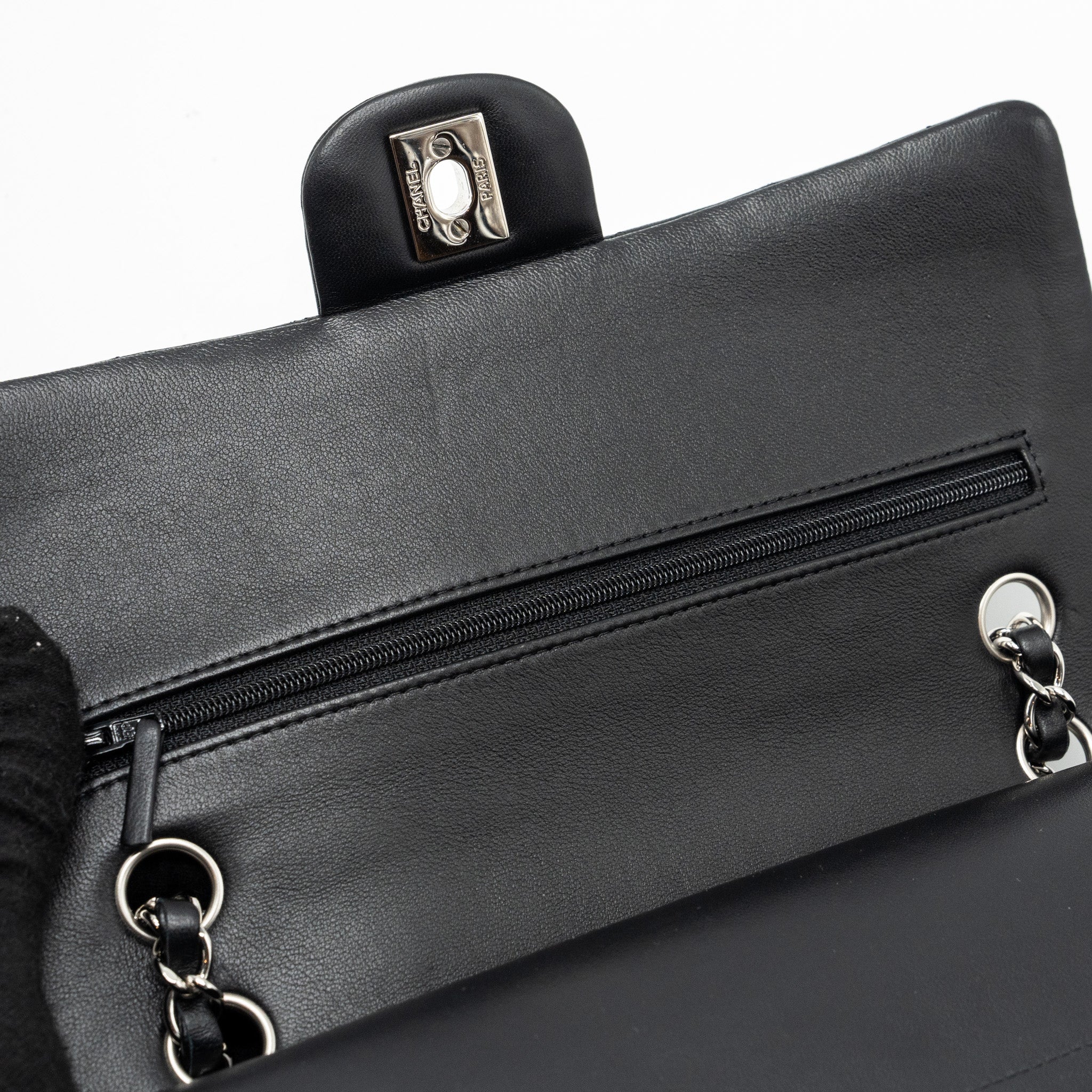 CHANEL MEDIUM CLASSIC DOUBLE FLAP BAG LAMBSKIN BLACK SHW