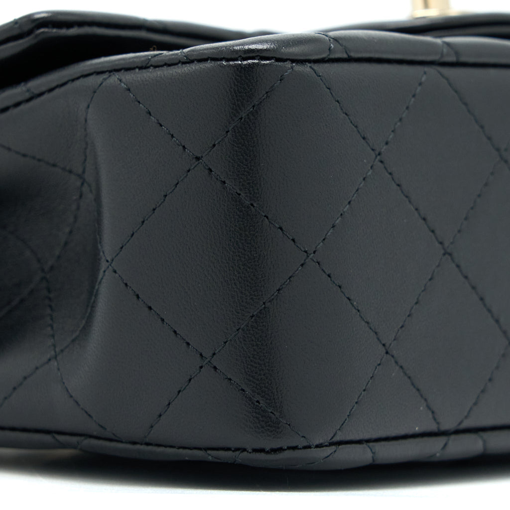 CHANEL TOP HANDLE MINI RECTANGULAR FLAP BAG LAMBSKIN BLACK LGHW (MICROCHIP)