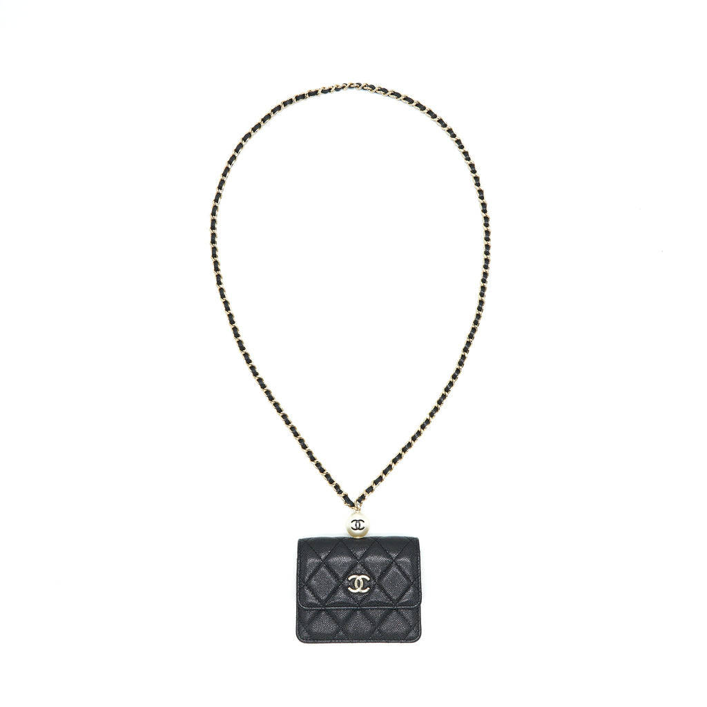 CHANEL FLAP COIN PURSE WITH CHAIN BLACK CAVIAR LGHW