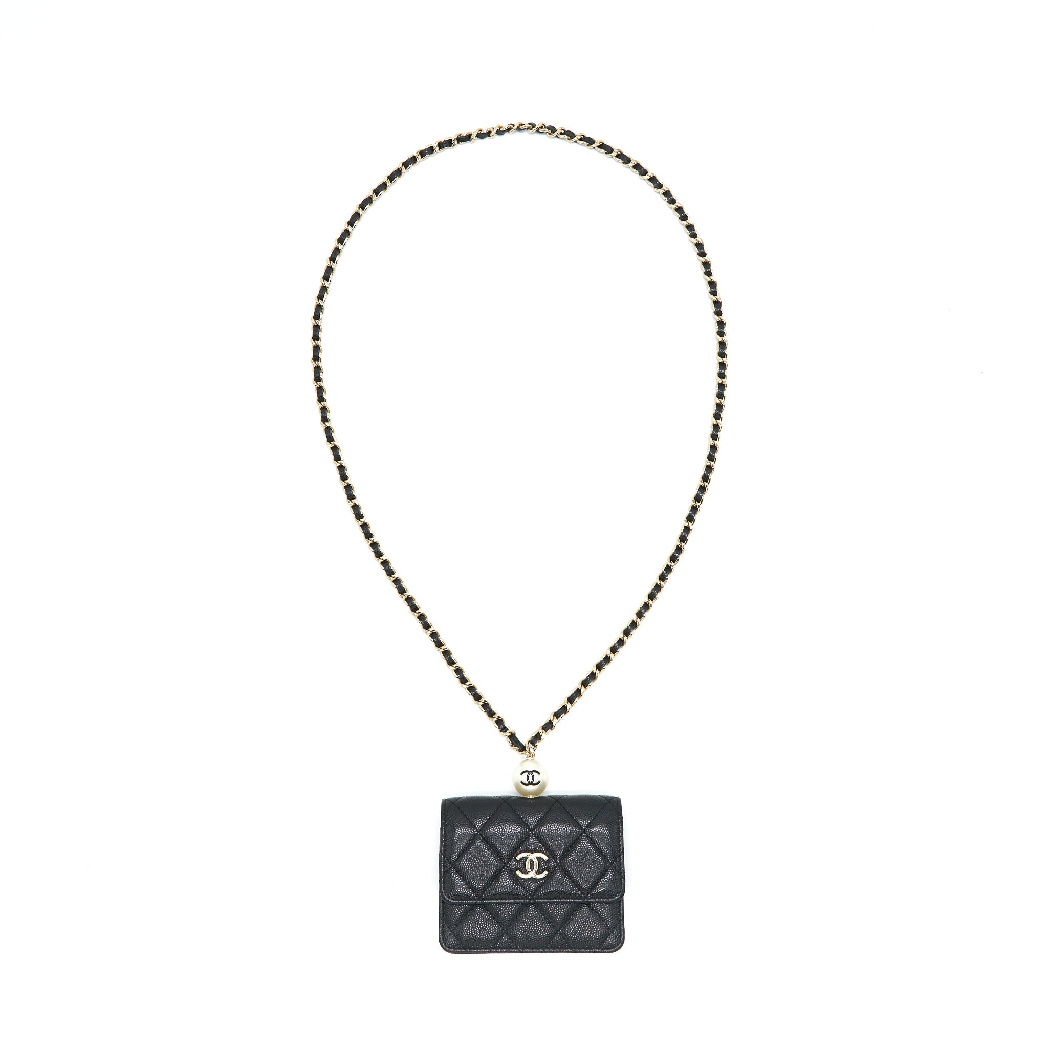 CHANEL FLAP COIN PURSE WITH CHAIN BLACK CAVIAR LGHW