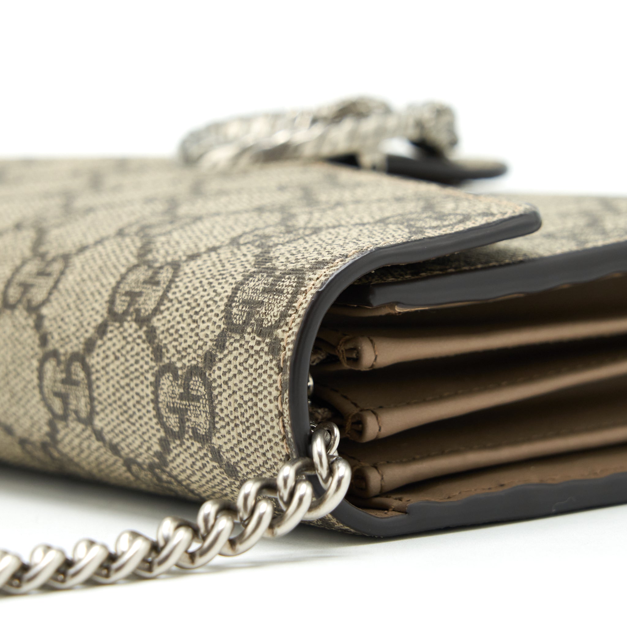 GUCCI DIONYSUS CHAIN WALLET BEIGE GG SUPREME CANVAS AND LEATHER SHW
