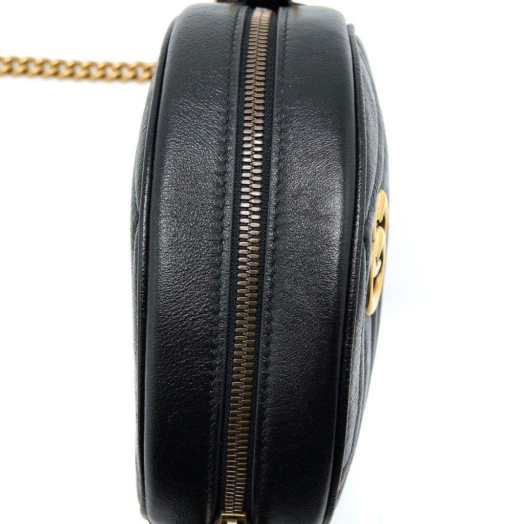 GUCCI GG MORMONT ROUND SHOULDER BAG CALFSKIN BLACK GHW