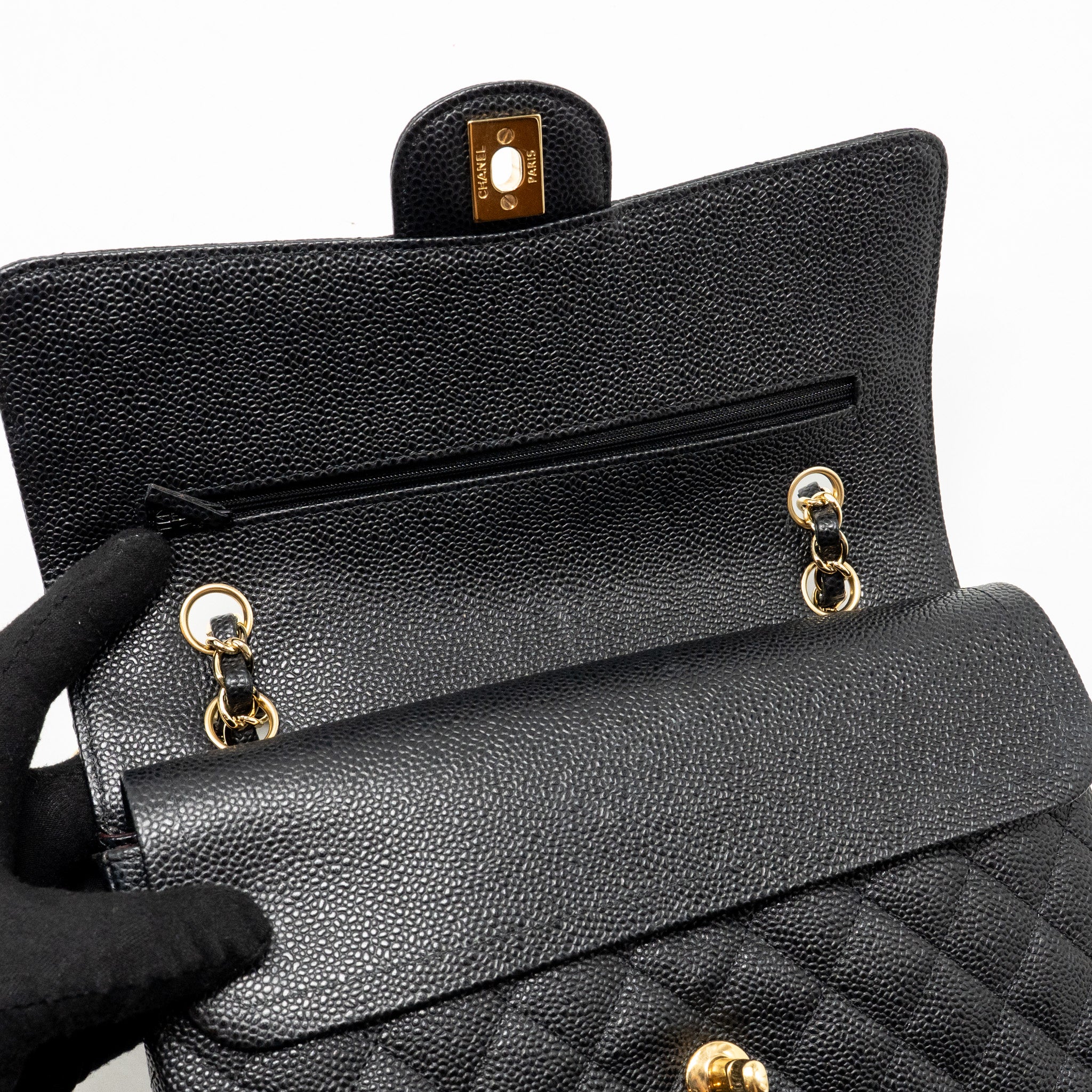 CHANEL MEDIUM CLASSIC DOUBLE FLAP BAG CAVIAR BLACK GHW