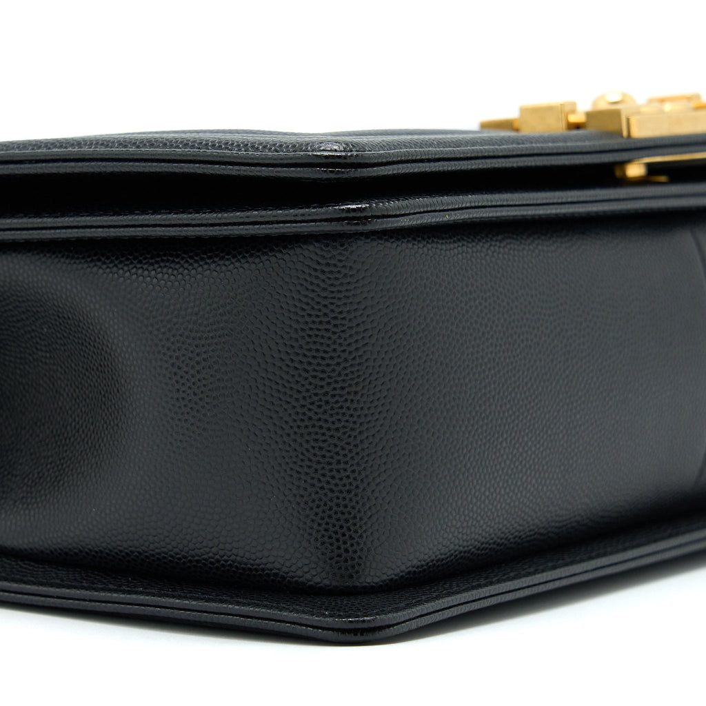 CHANEL MEDIUM BOY CAVIAR BLACK BRUSHED GOLD HARDWARE(MICROCHIP)