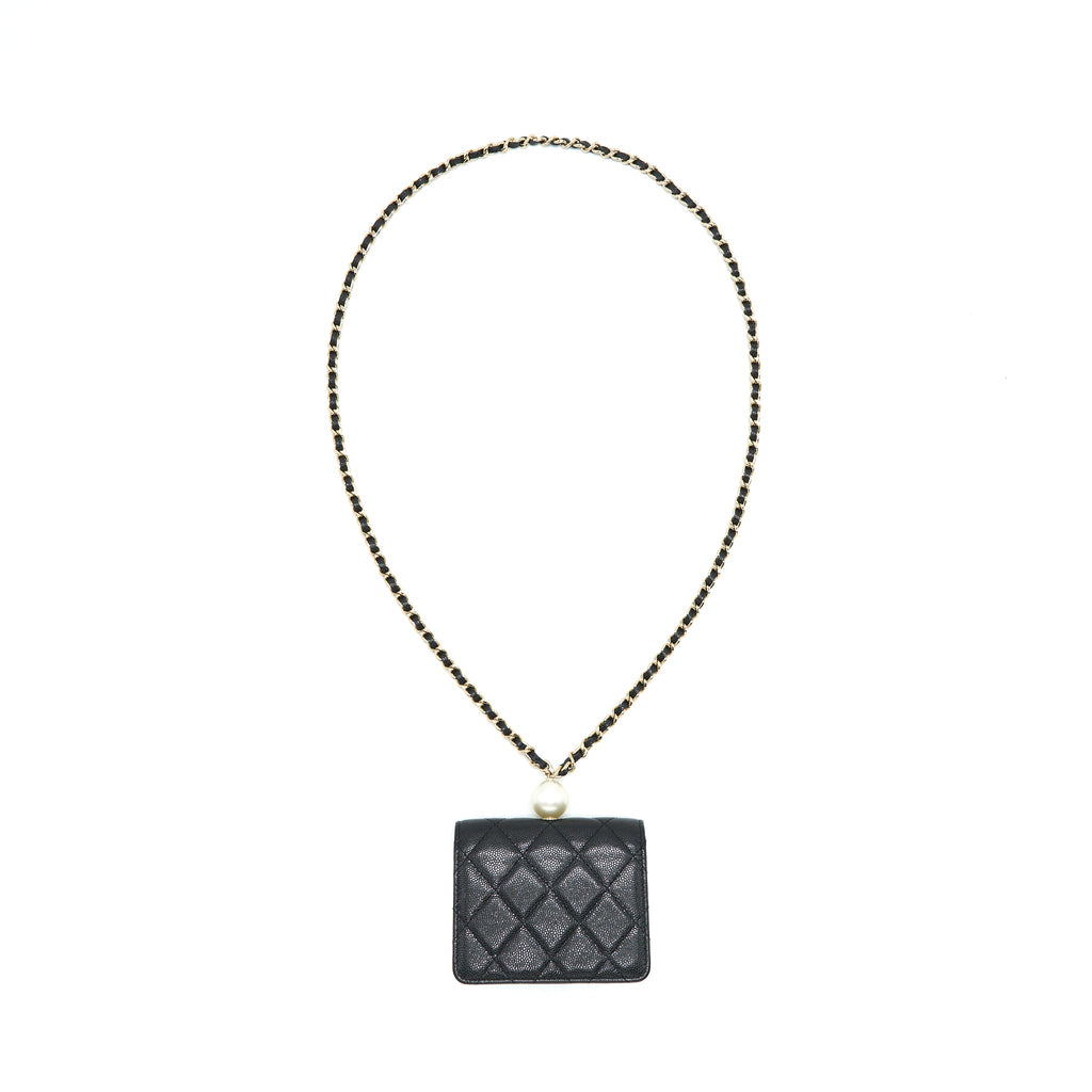 CHANEL FLAP COIN PURSE WITH CHAIN BLACK CAVIAR LGHW