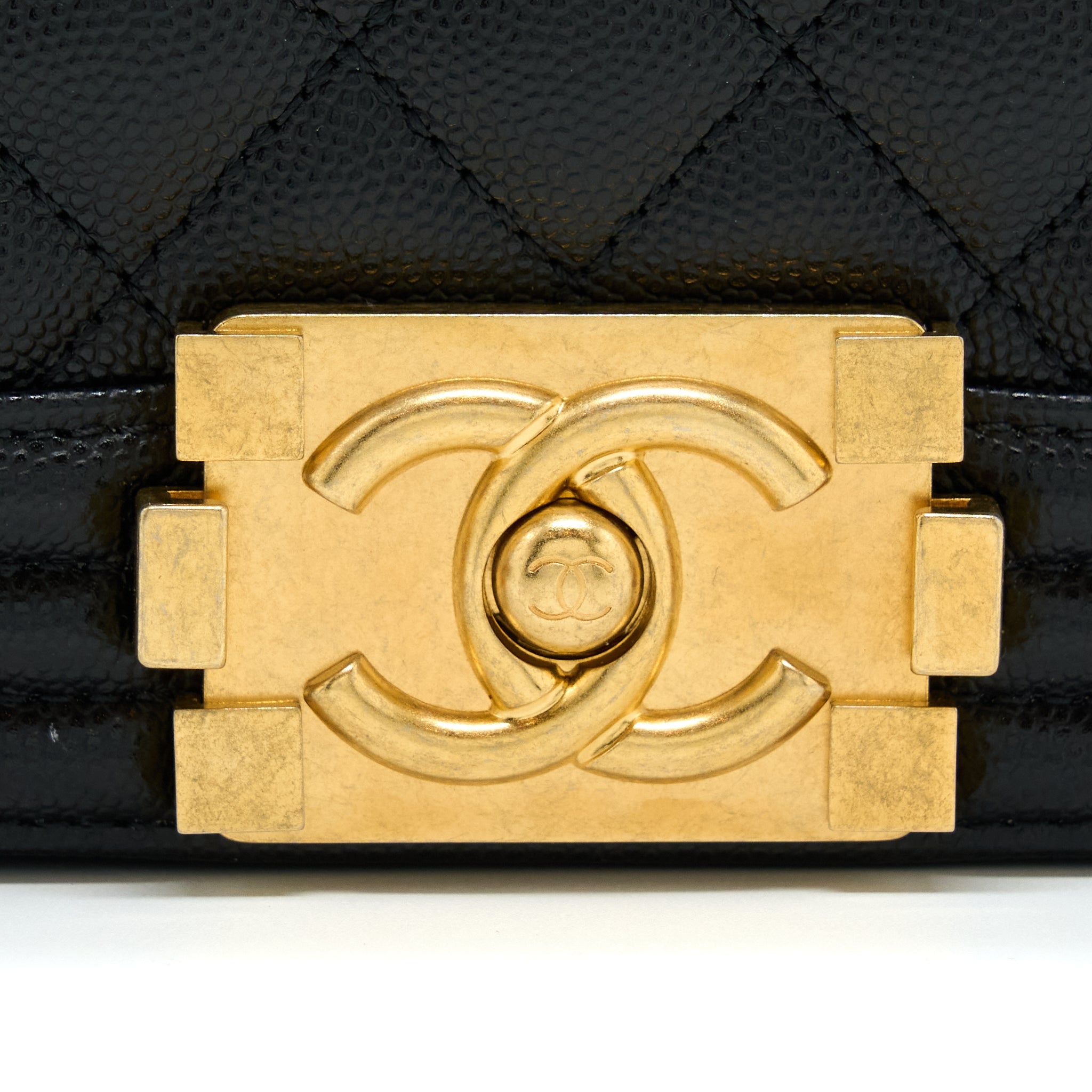 CHANEL MEDIUM BOY CAVIAR BLACK BRUSHED GOLD HARDWARE(MICROCHIP)