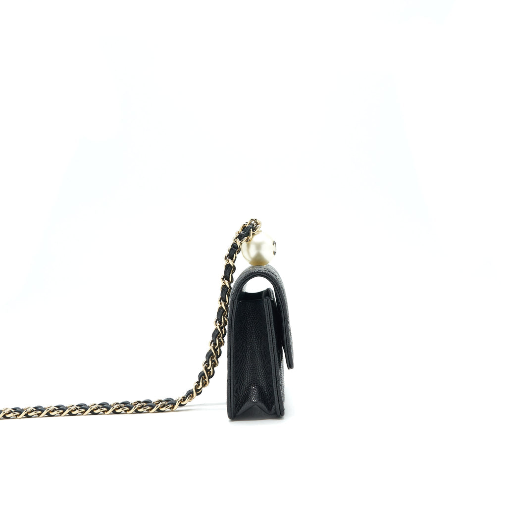 CHANEL FLAP COIN PURSE WITH CHAIN BLACK CAVIAR LGHW