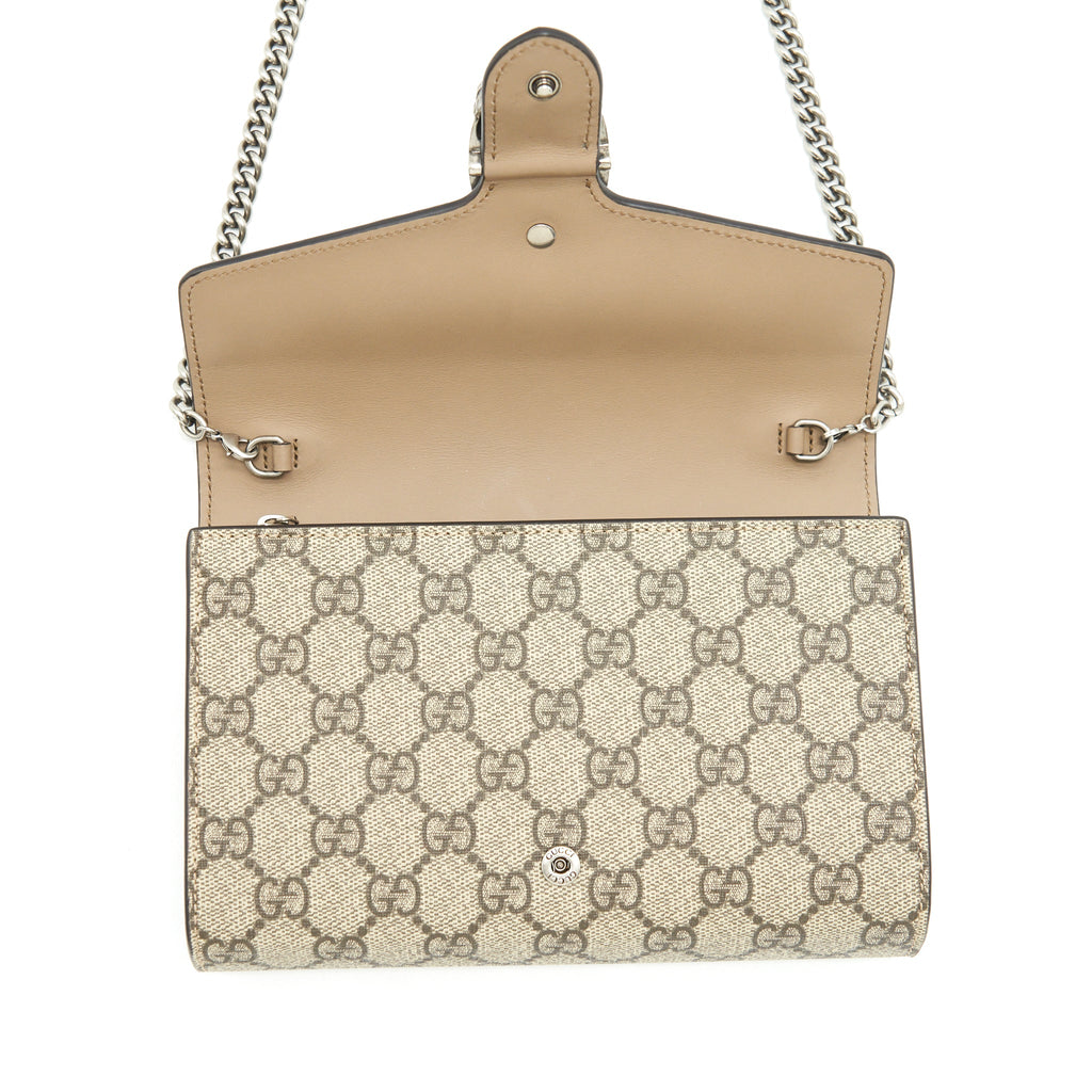 GUCCI DIONYSUS CHAIN WALLET BEIGE GG SUPREME CANVAS AND LEATHER SHW