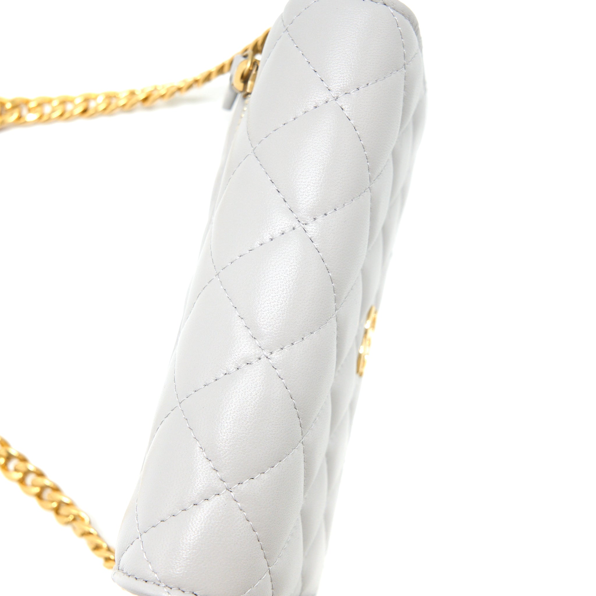 CHANEL MINI SQUARE WALLET ON CHAIN WITH GEM CHAINS LAMBSKIN LIGHT GREY LGHW