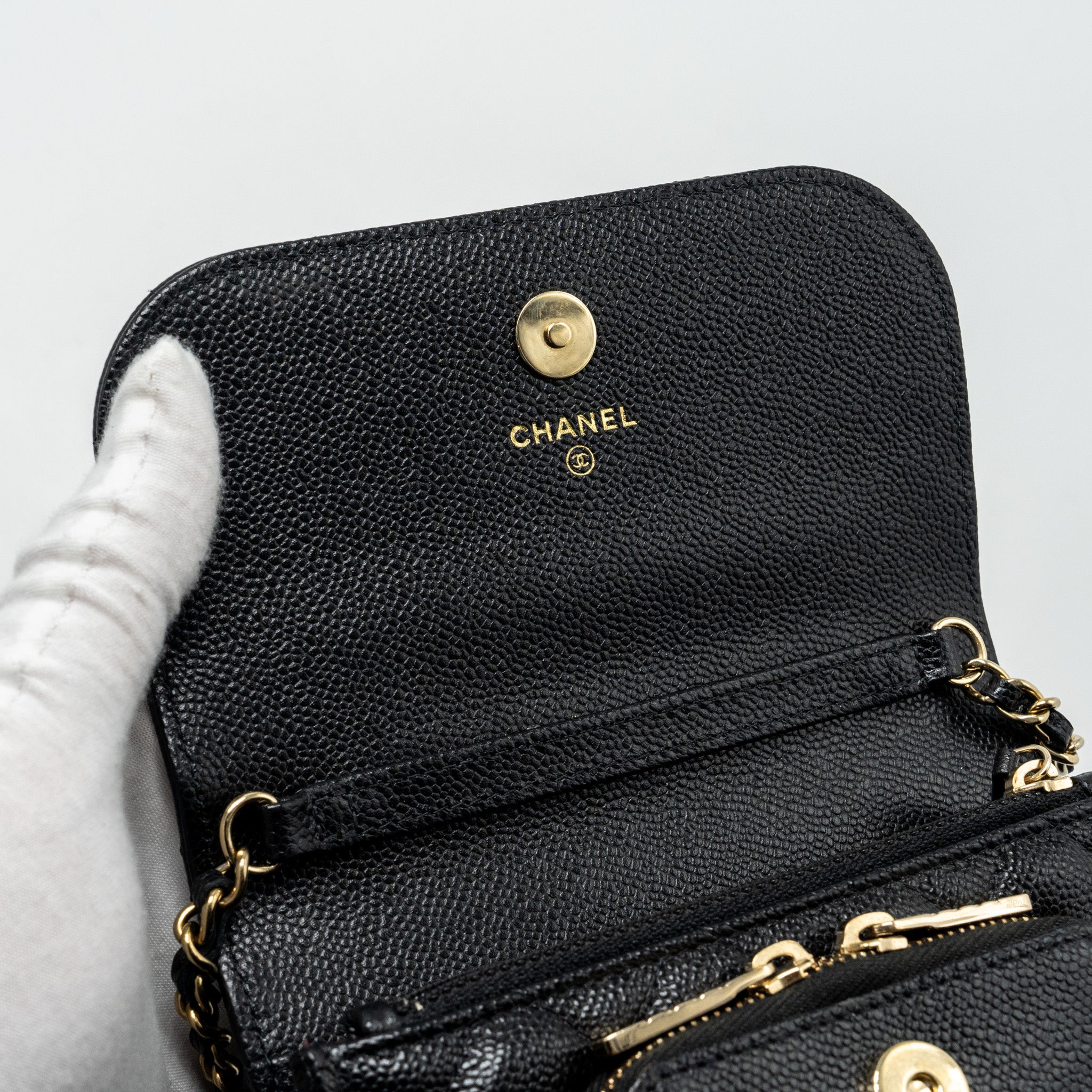 CHANEL MINI BUSINESS AFFINITY FLAP BAG WITH CHAIN CAVIAR BLACK LGHW (MICROCHIP)