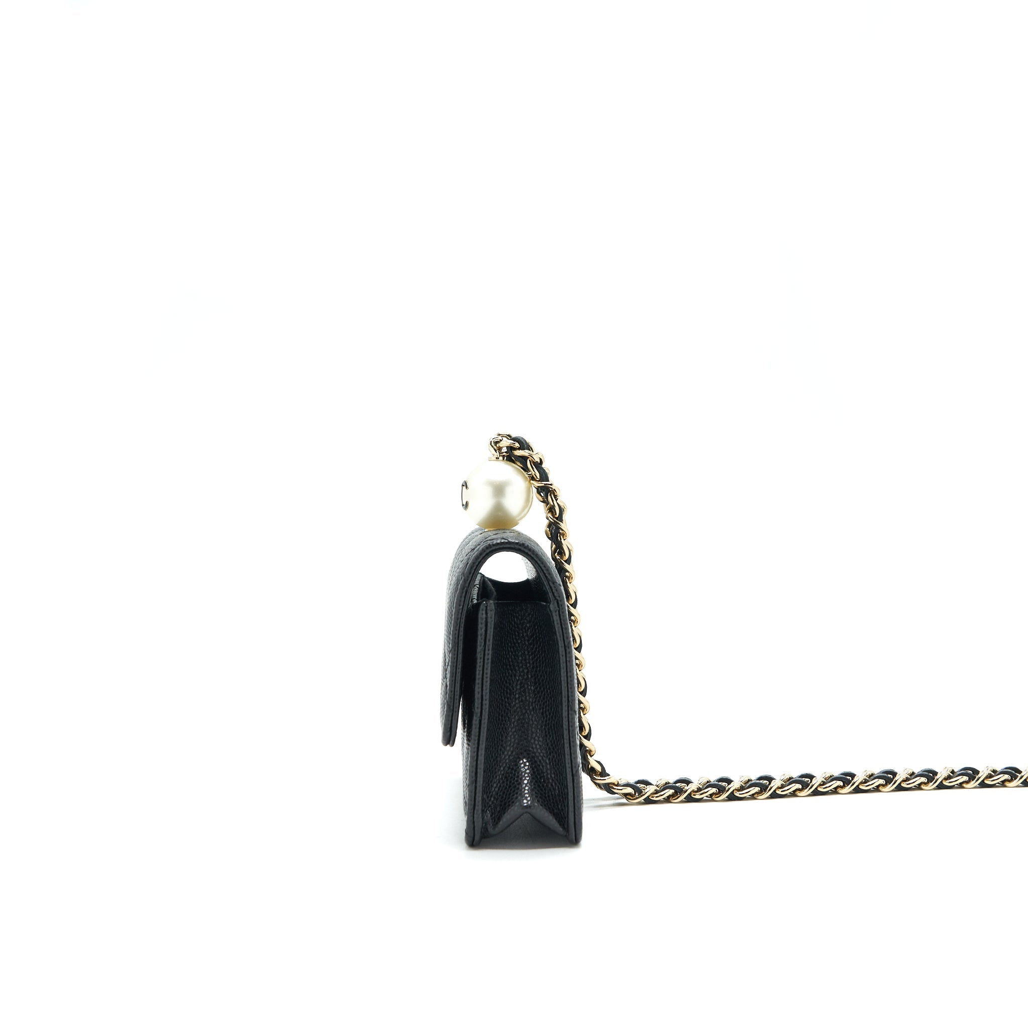 CHANEL FLAP COIN PURSE WITH CHAIN BLACK CAVIAR LGHW