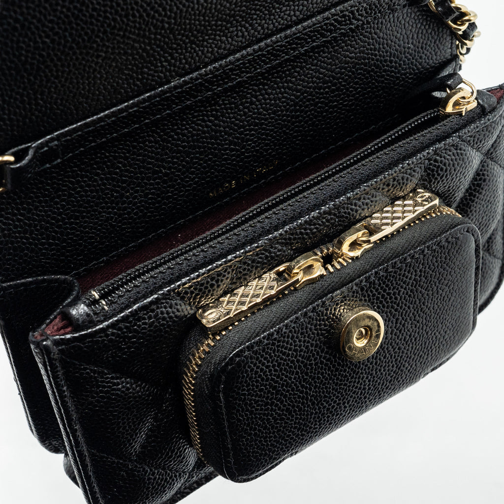 CHANEL MINI BUSINESS AFFINITY FLAP BAG WITH CHAIN CAVIAR BLACK LGHW (MICROCHIP)