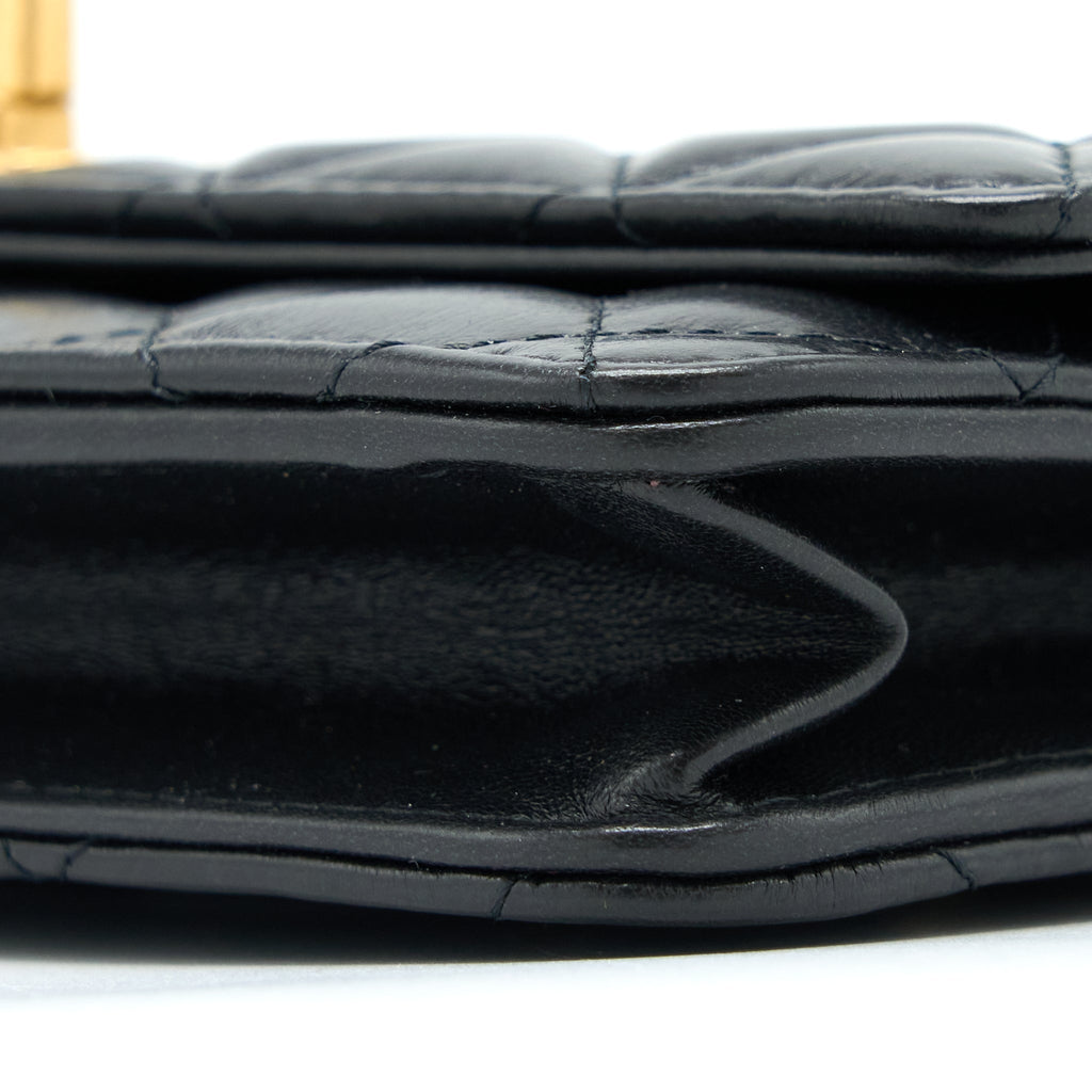 CHANEL 22K GOLD PILLAR WALLET ON CHAIN LAMBSKIN BLACK BRUSHED GHW (MICROCHIP)
