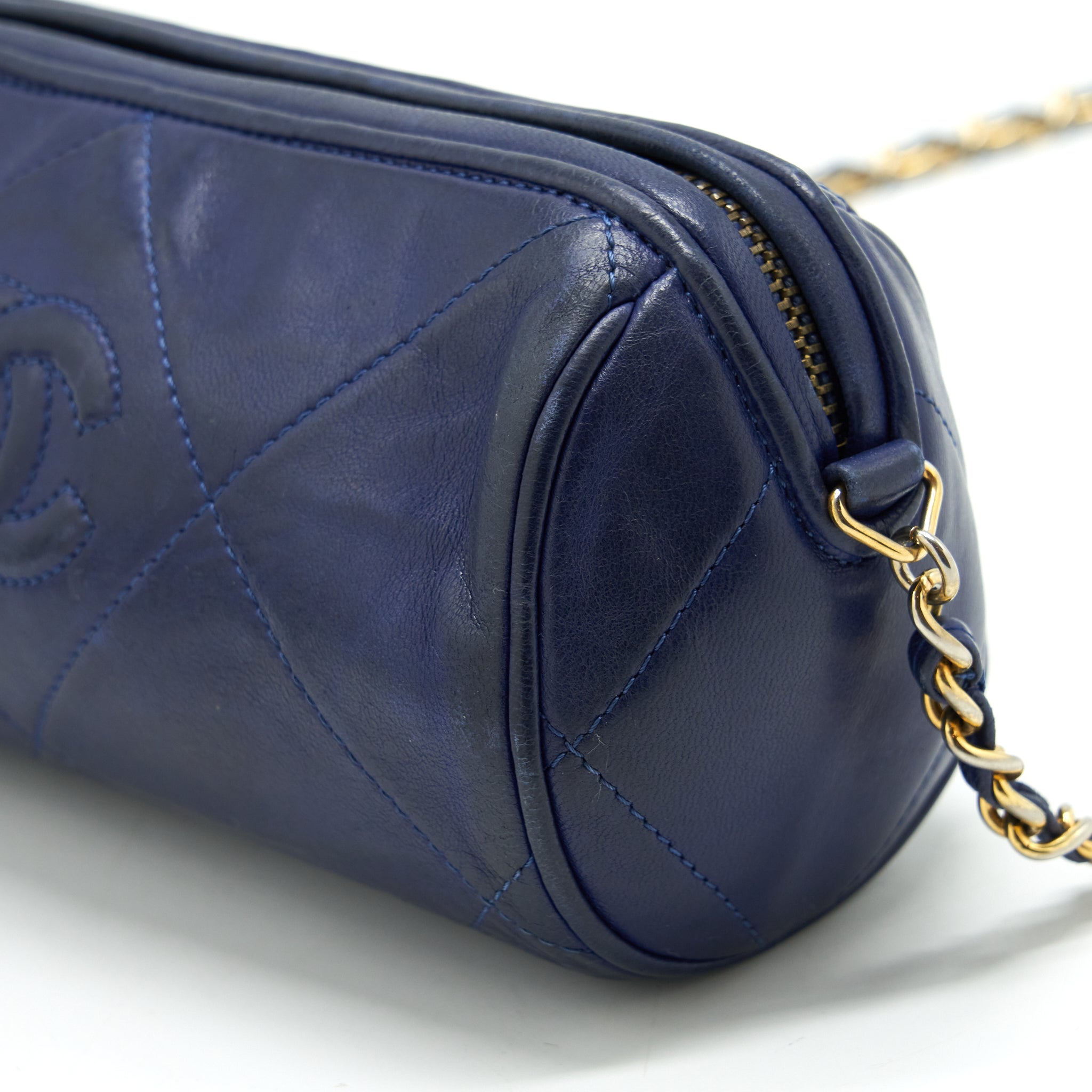 CHANEL VINTAGE BARREL BAG LAMBSKIN NAVY GHW