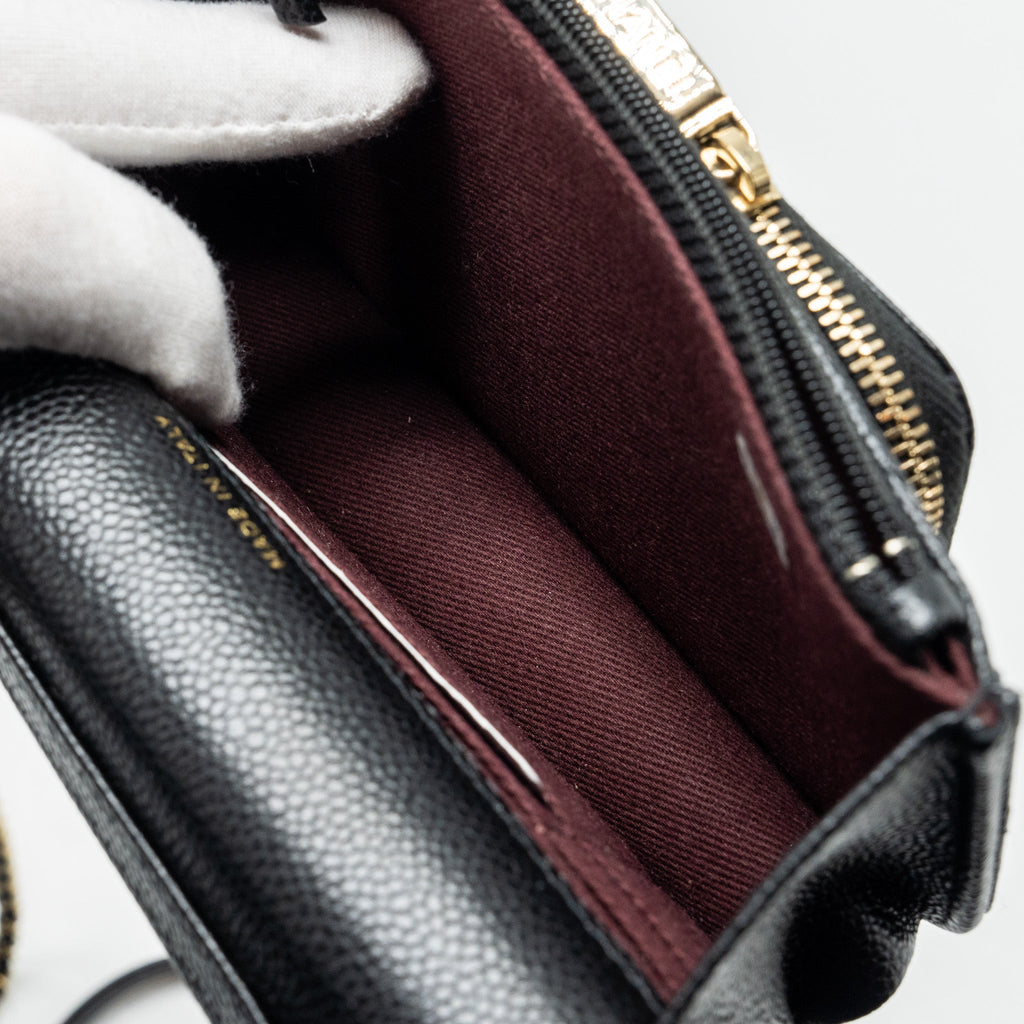 CHANEL MINI BUSINESS AFFINITY FLAP BAG WITH CHAIN CAVIAR BLACK LGHW (MICROCHIP)
