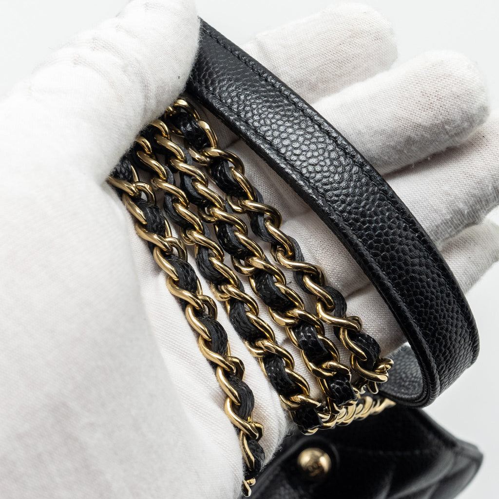 CHANEL MINI BUSINESS AFFINITY FLAP BAG WITH CHAIN CAVIAR BLACK LGHW (MICROCHIP)