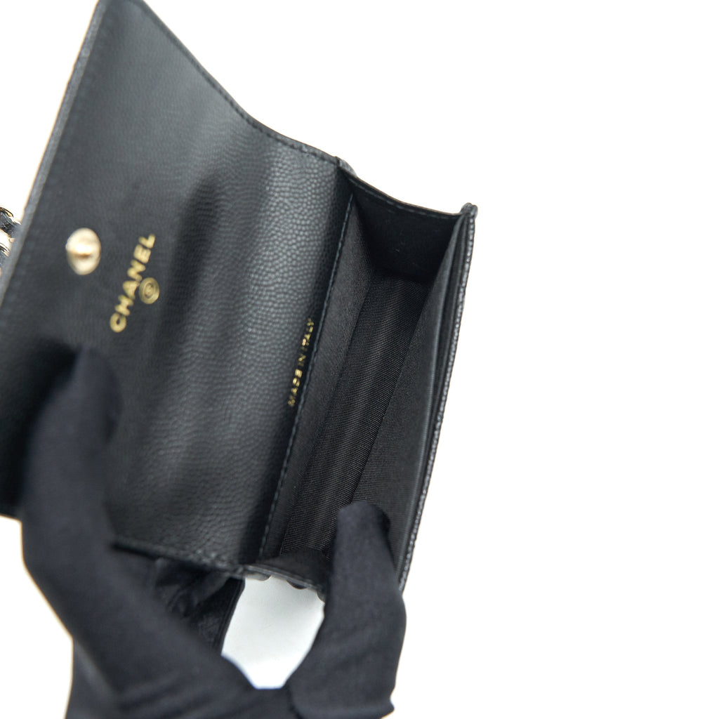 CHANEL FLAP COIN PURSE WITH CHAIN BLACK CAVIAR LGHW
