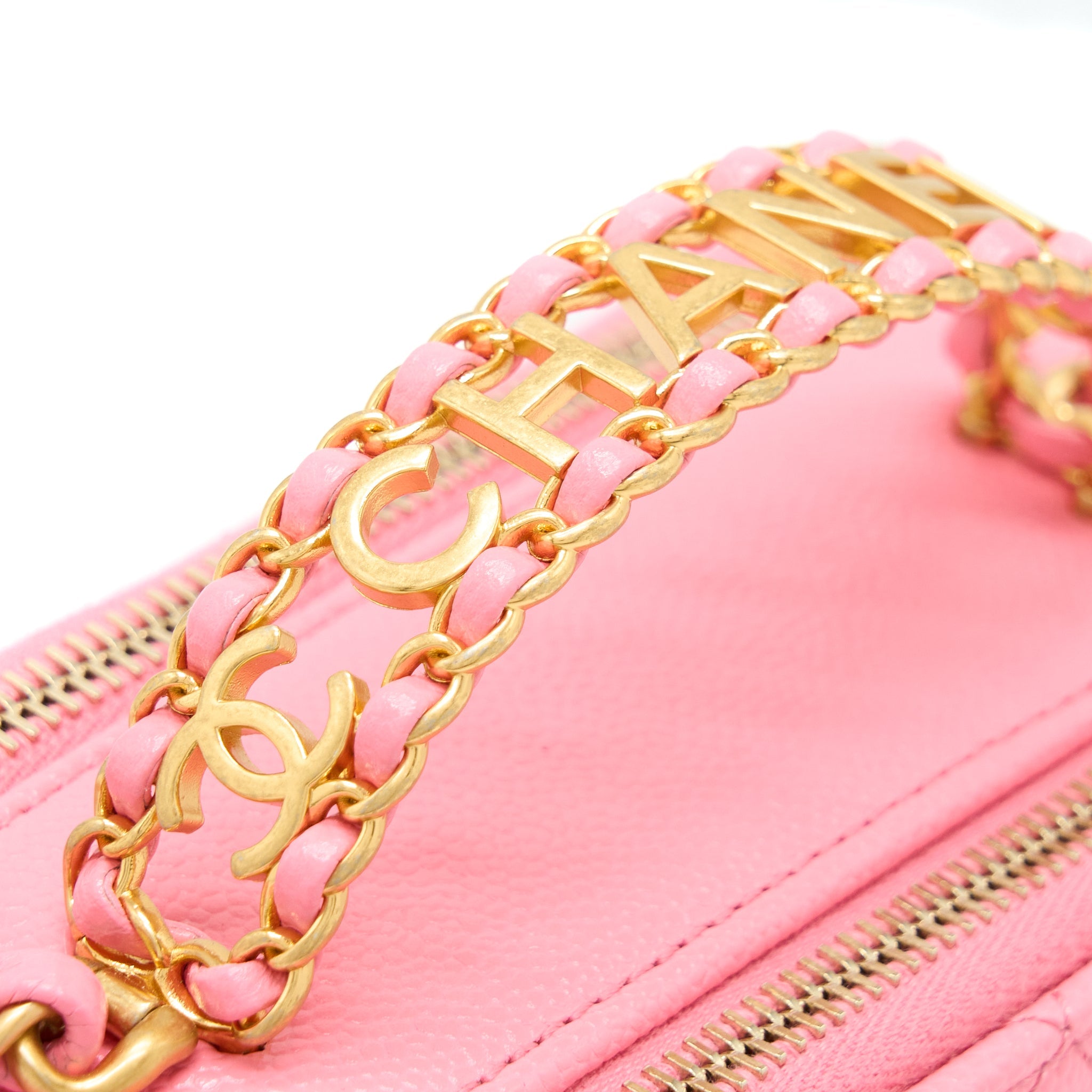 CHANEL 22S LETTER TOP HANDLE SMALL VANITY CASE CAVIAR PINK BRUSHED GHW(MICROCHIP)
