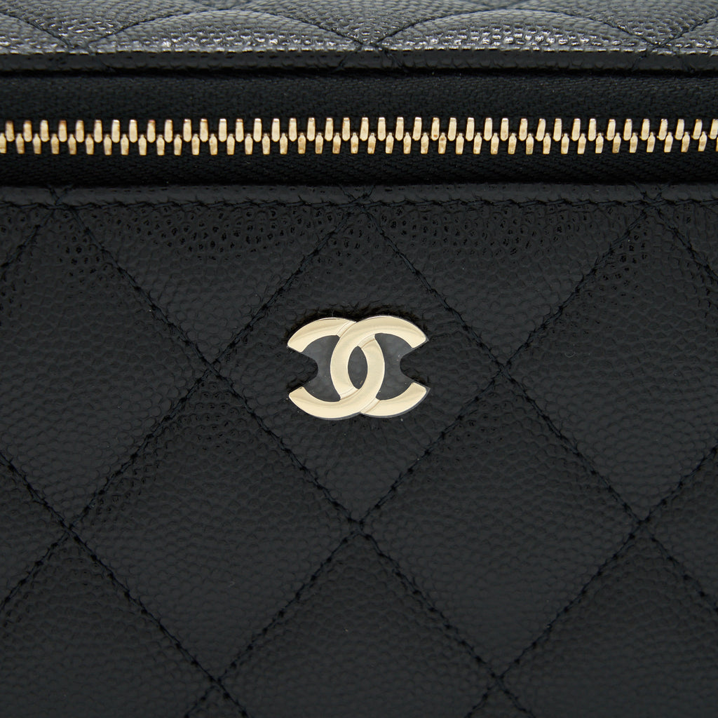 CHANEL 22S LONG VANITY WITH CHAIN CAVIAR BLACK LGHW