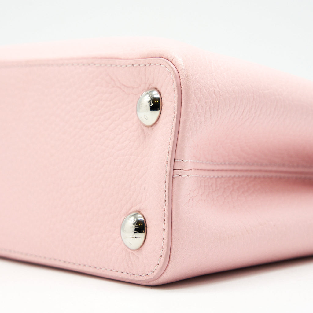 LOUIS VUITTON CAPUCINES BB IN PINK WITH RED FLORAL PATTERN