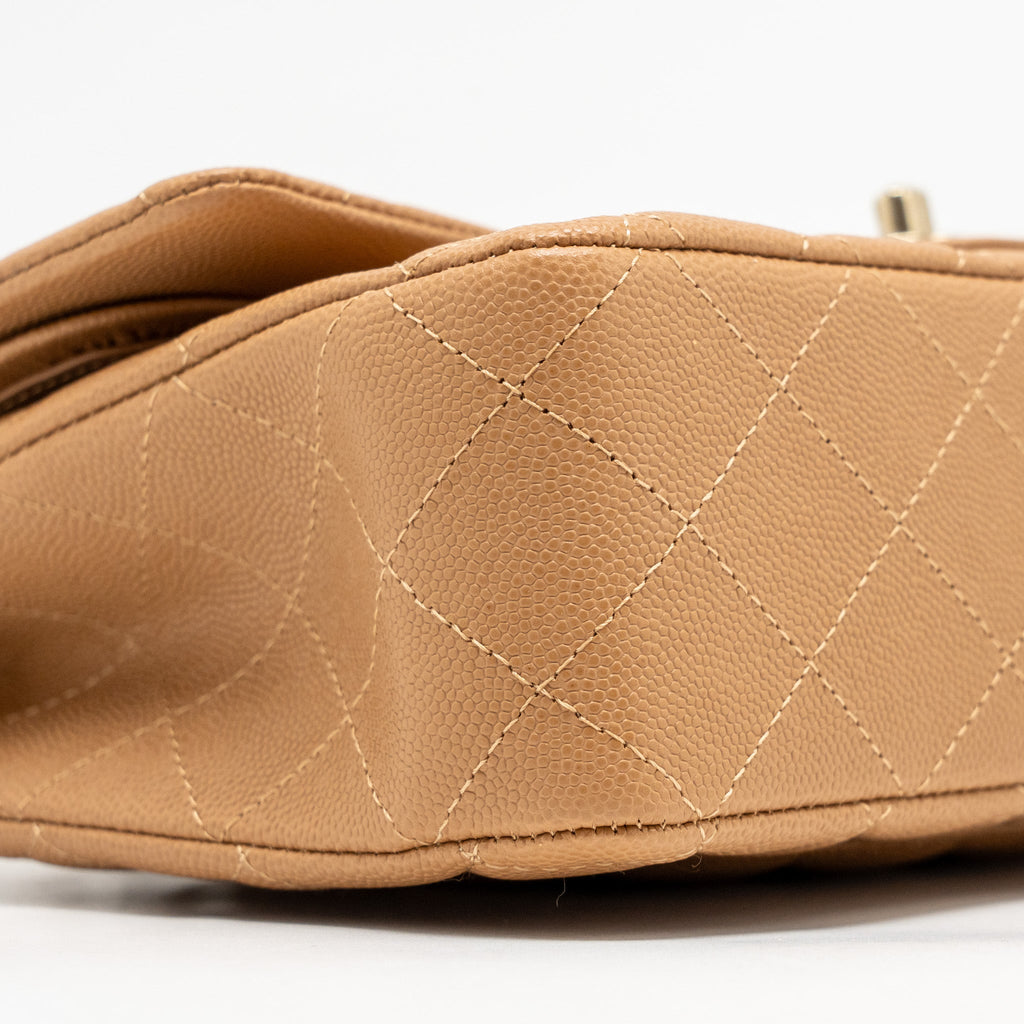 CHANEL MEDIUM CLASSIC DOUBLE FLAP BAG CAVIAR CARAMEL LGHW(MICROCHIP)