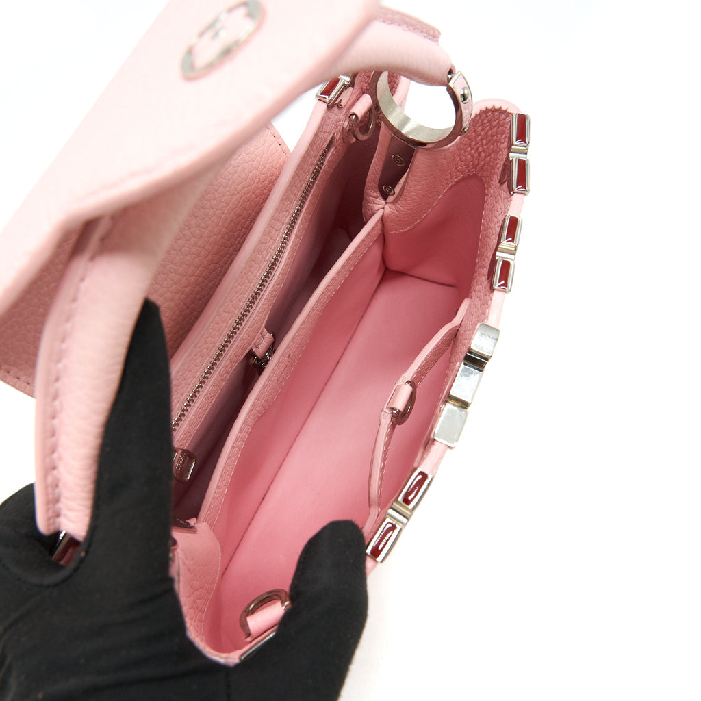 LOUIS VUITTON CAPUCINES BB IN PINK WITH RED FLORAL PATTERN