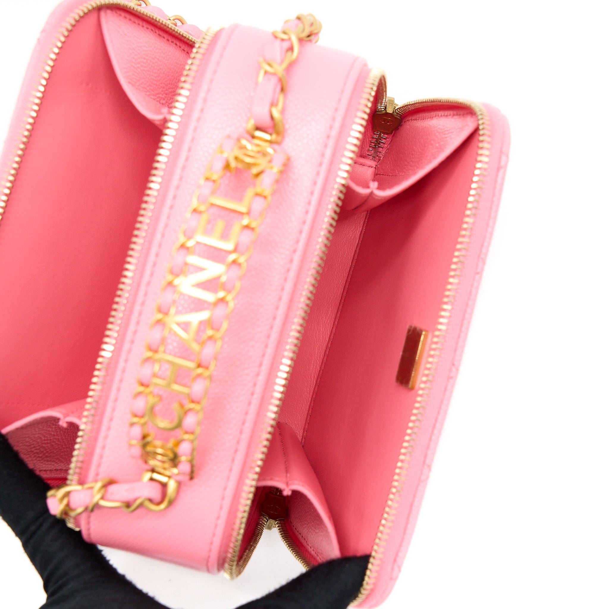 CHANEL 22S LETTER TOP HANDLE SMALL VANITY CASE CAVIAR PINK BRUSHED GHW(MICROCHIP)