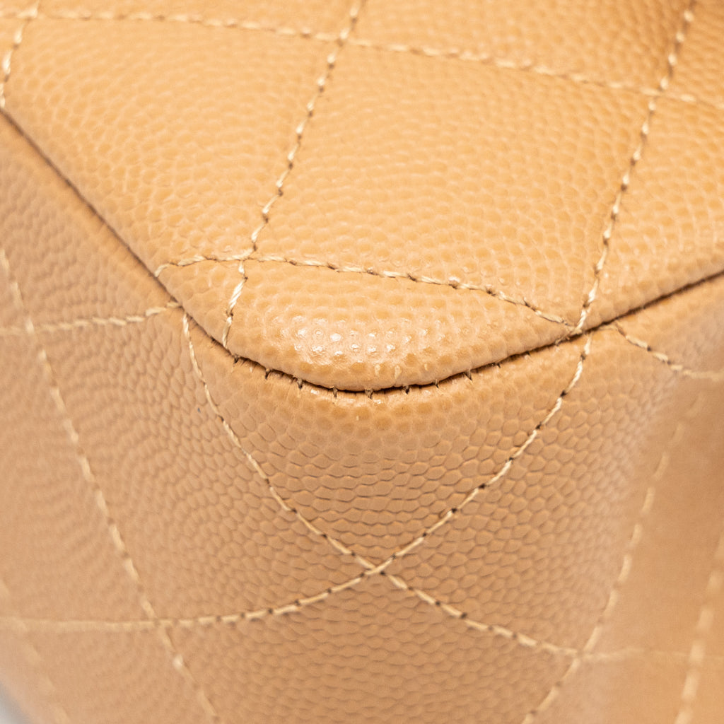 CHANEL MEDIUM CLASSIC DOUBLE FLAP BAG CAVIAR CARAMEL LGHW(MICROCHIP)