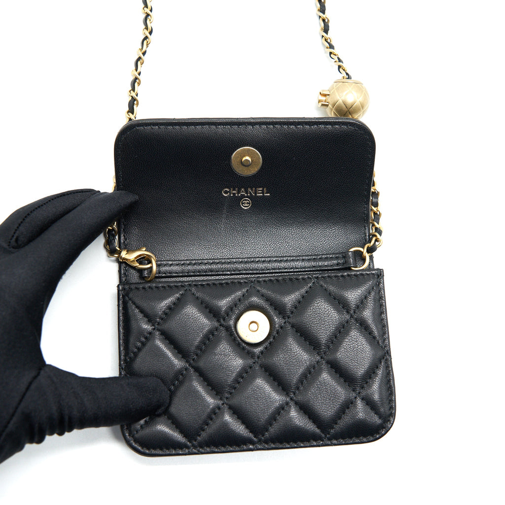 CHANEL PEARL CRUSH BELT BAG BLACK WITH GHW SERIAL 30