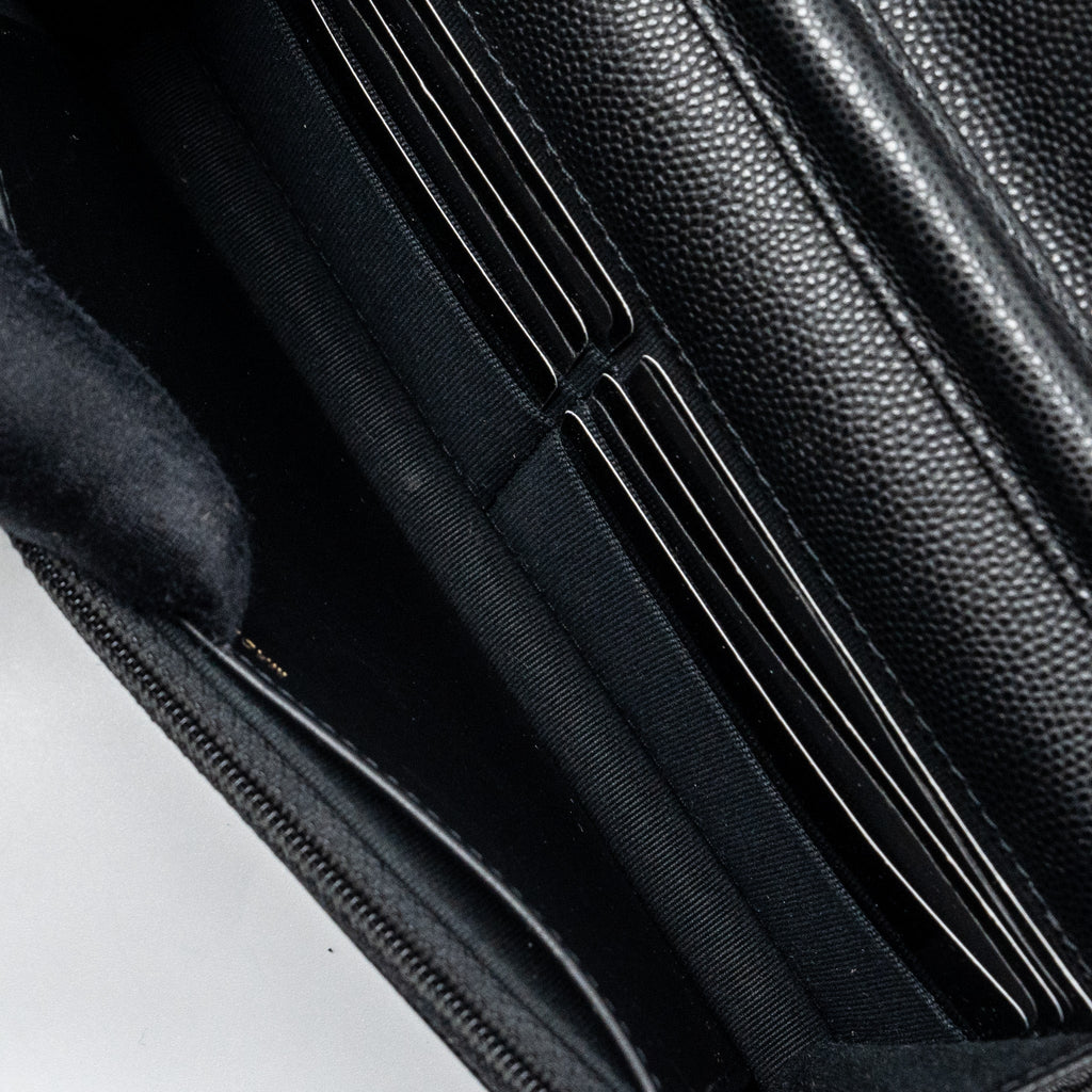 CHANEL DETAILED LOGO WALLET ON CHAIN BLACK CAVIAR LGHW (MICROCHIP)