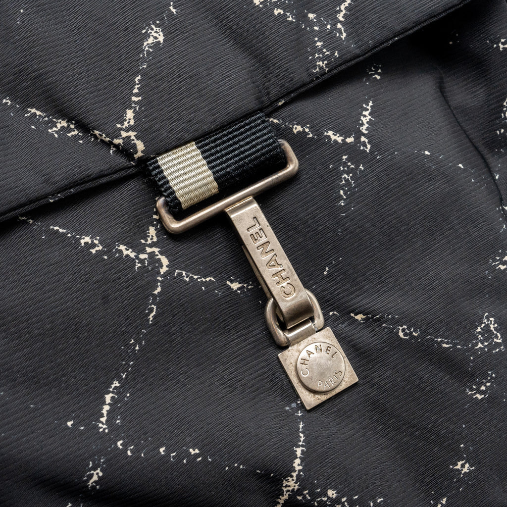 CHANEL TRAVEL LINE CHECK NYLON BACKPACK BLACK/WHITE RUTHENIUM HARDWARE