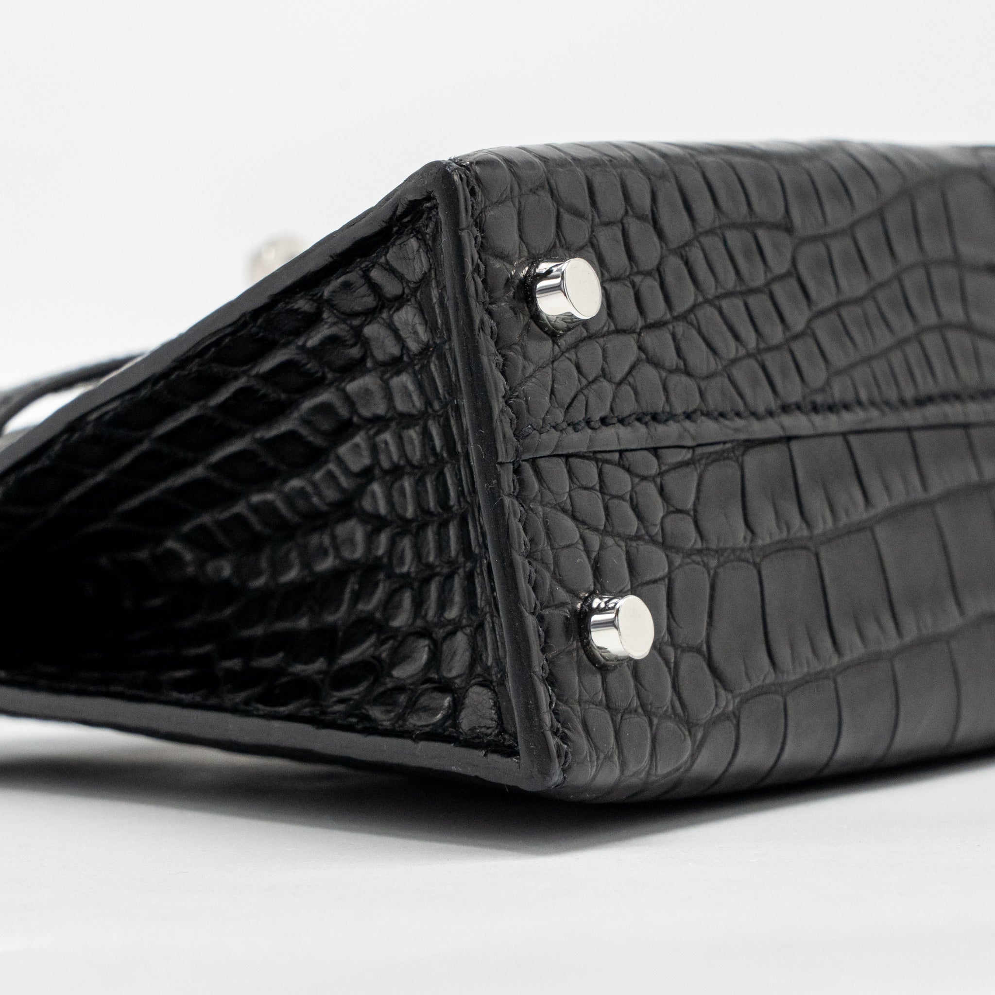 HERMES MINI KELLY II ALLIGATOR MISSSISSIPPIENSIS MATT BLACK SHW