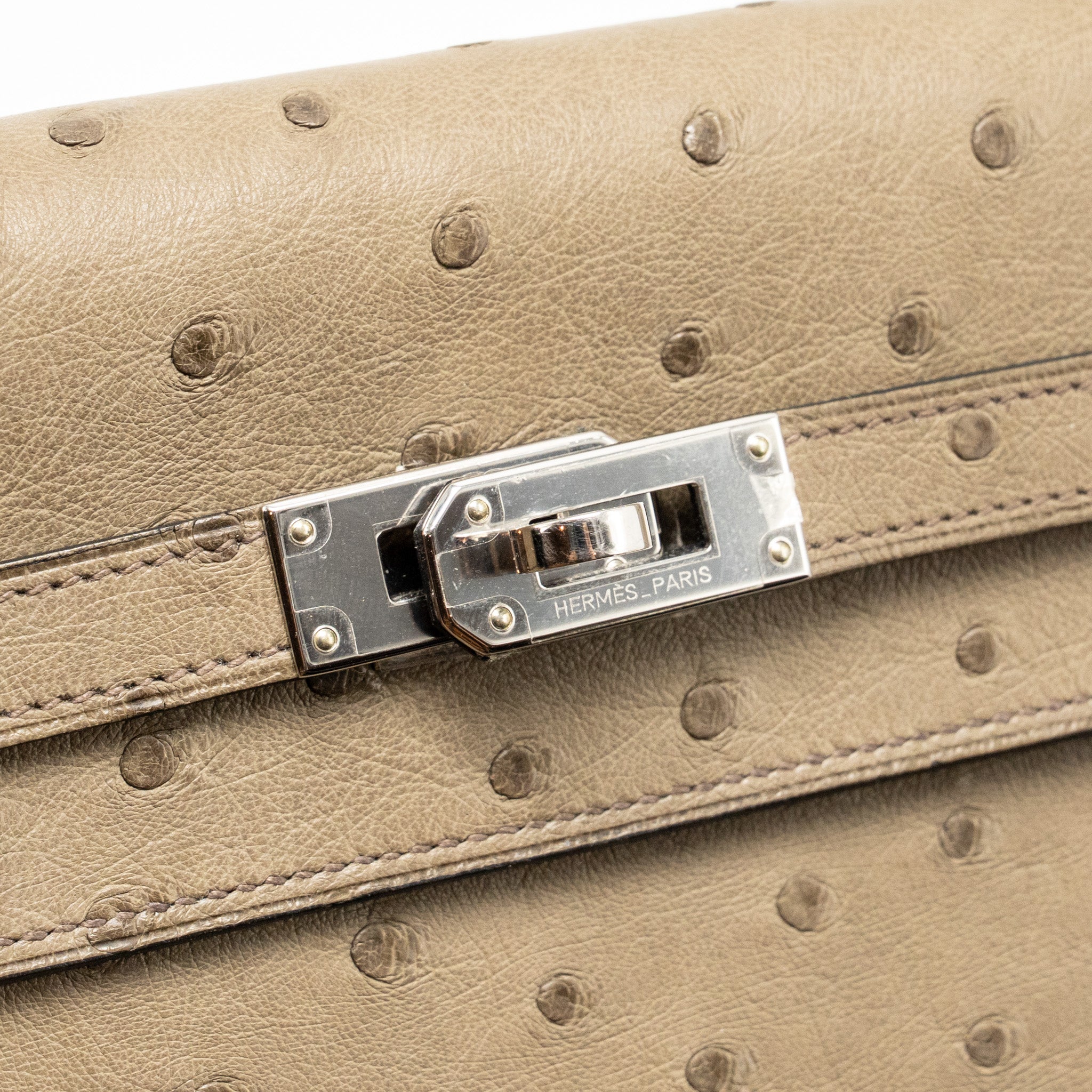 HERMES KELLY LONG WALLET OSTRICH GRIS TOURTERELLE SHW