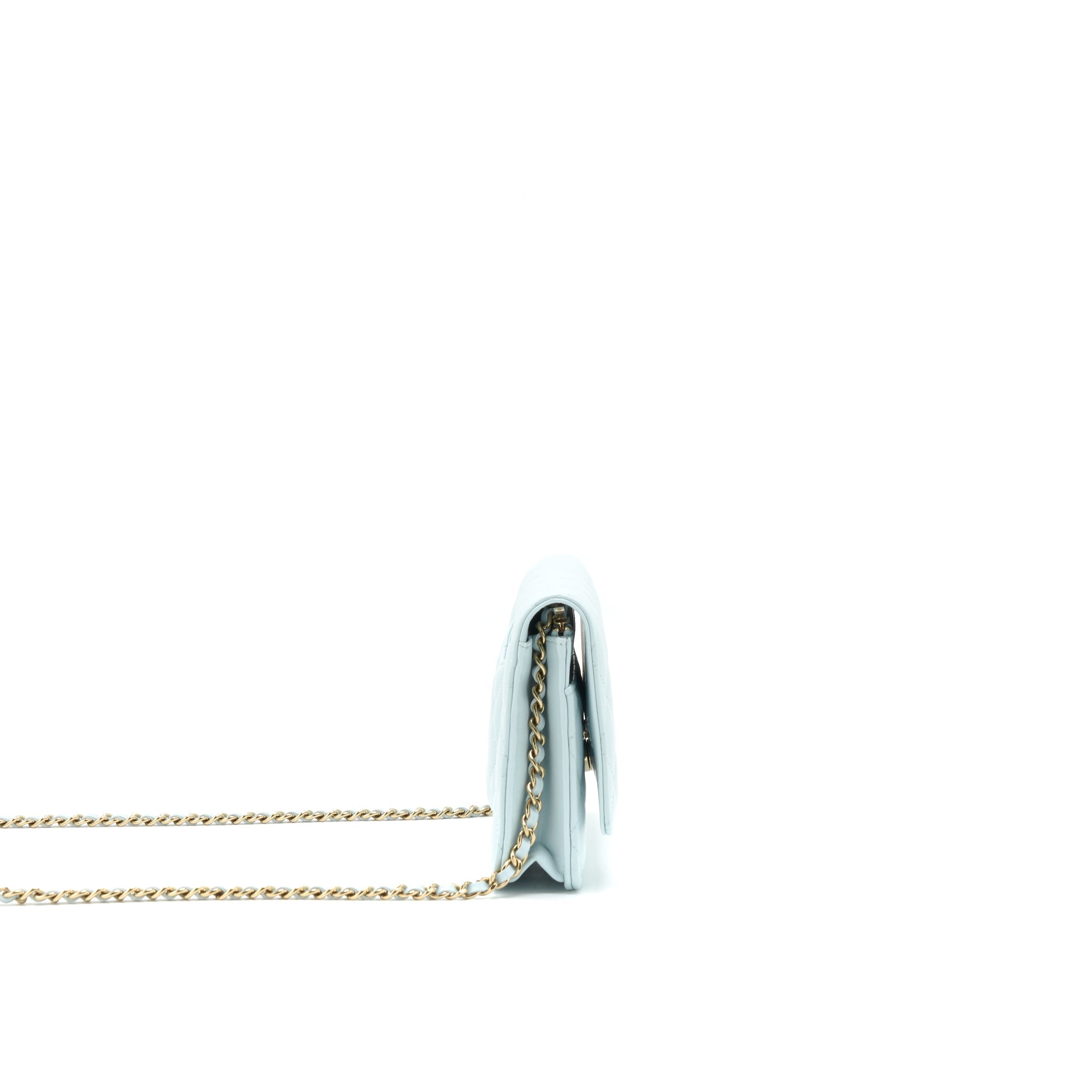 CHANEL RIBBON WALLET ON CHAIN LAMBSKIN LIGHT BLUE LGHW