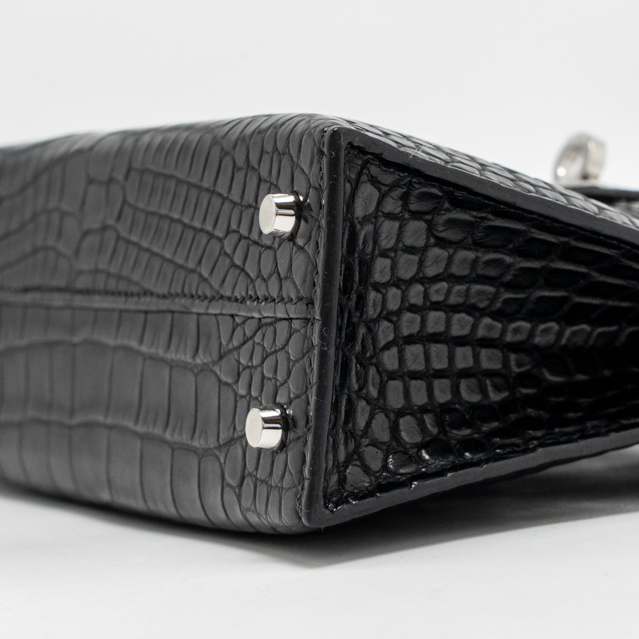 HERMES MINI KELLY II ALLIGATOR MISSSISSIPPIENSIS MATT BLACK SHW