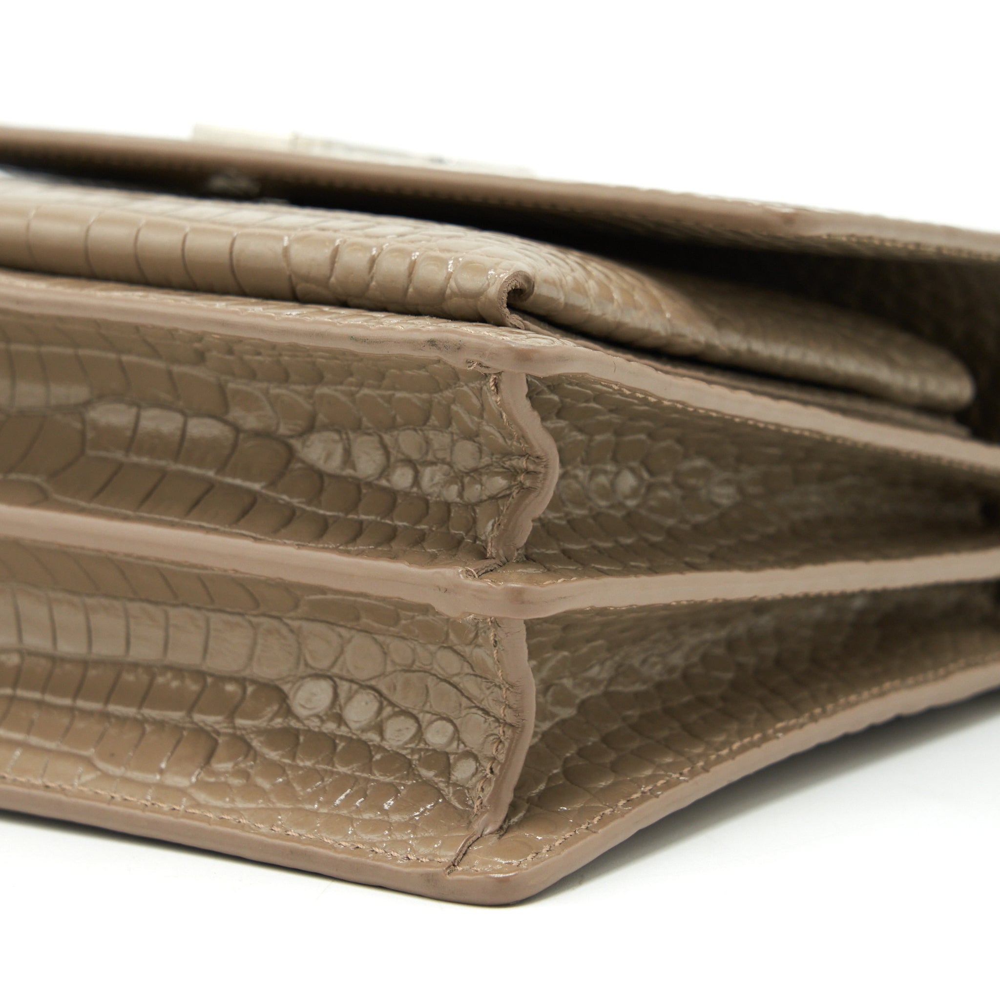 SAINT LAURENT (YSL) MEDIUM SUNSET CROC-EMBOSSED SHINY LIGHT BRONZE SHW