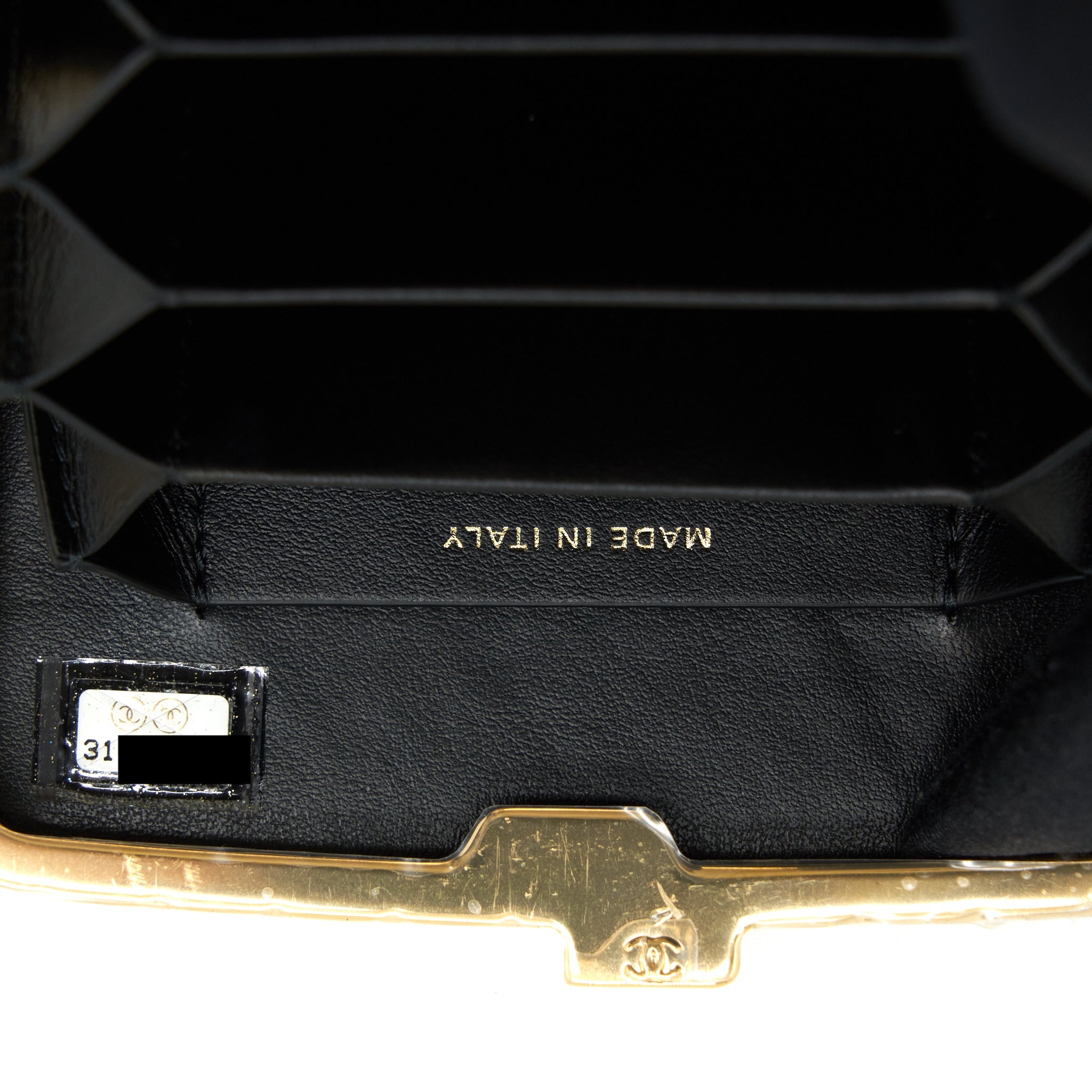 CHANEL 21A MINI CLIP BOX WITH CHAIN PATENT BLACK LGHW