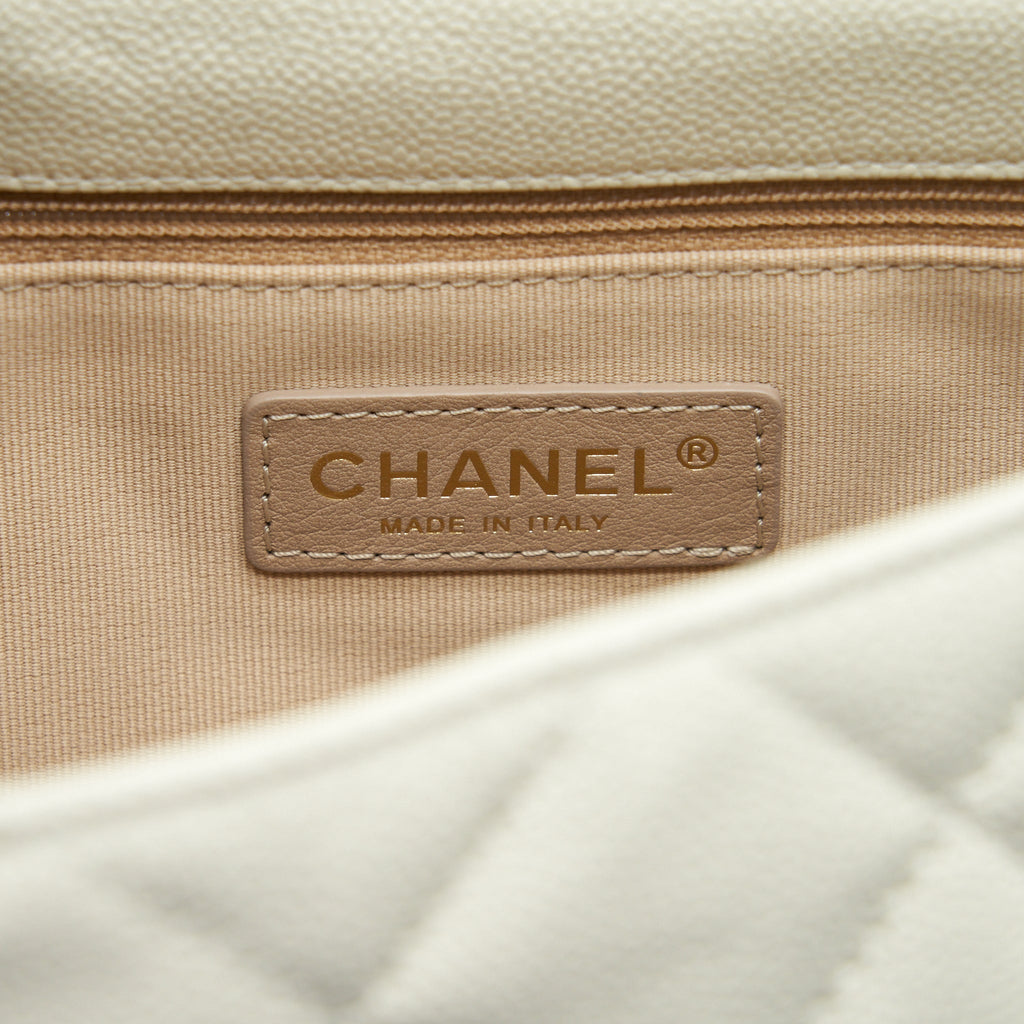 CHANEL 22S MELODY MEDIUM FLAP BAG CAVIAR WHITE GHW (MICROCHIP)