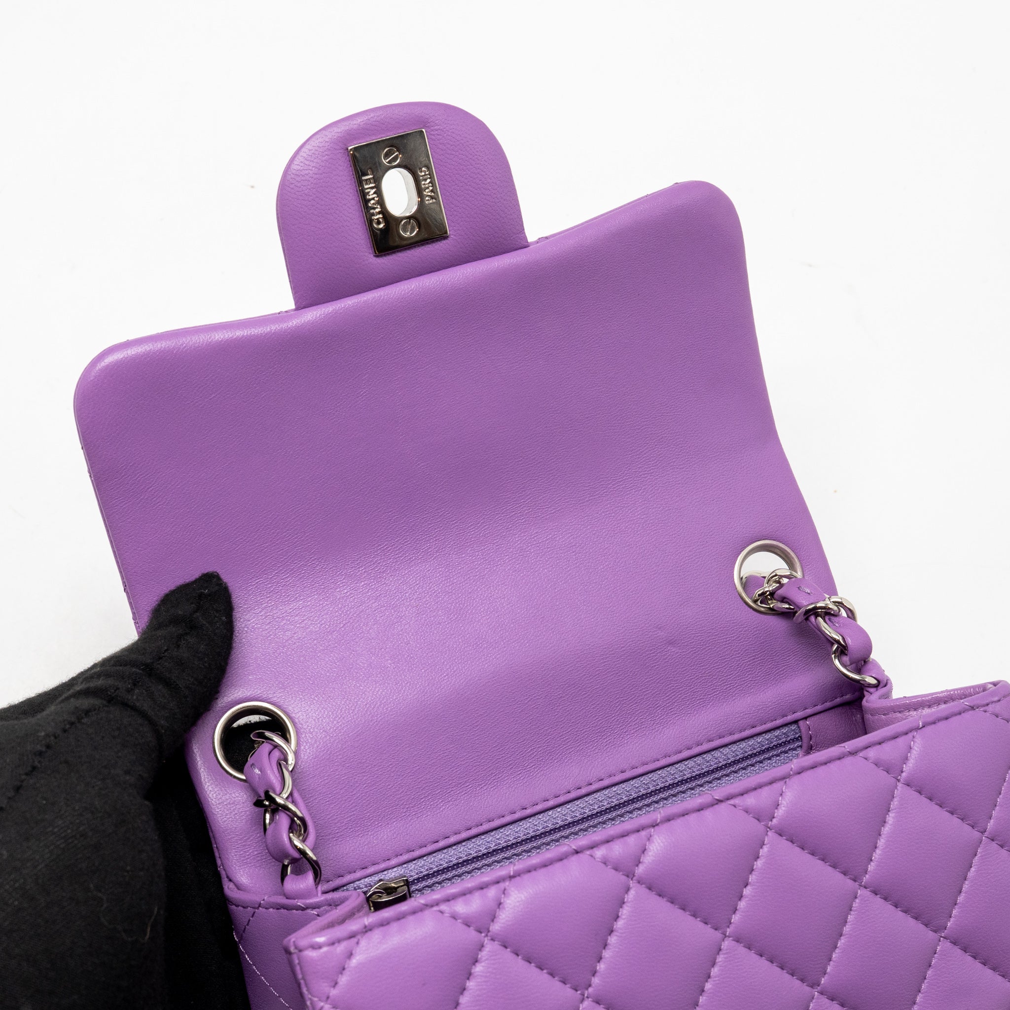 CHANEL MINI SQUARE FLAP BAG LAMBSKIN PURPLE SHW