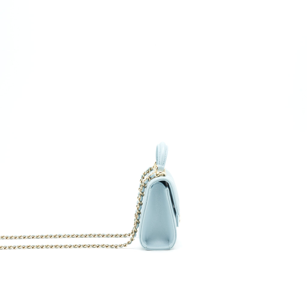 CHANEL 22P TOP HANDLE MINI VANITY ON CHAIN LAMBSKIN LIGHT BLUE LGHW