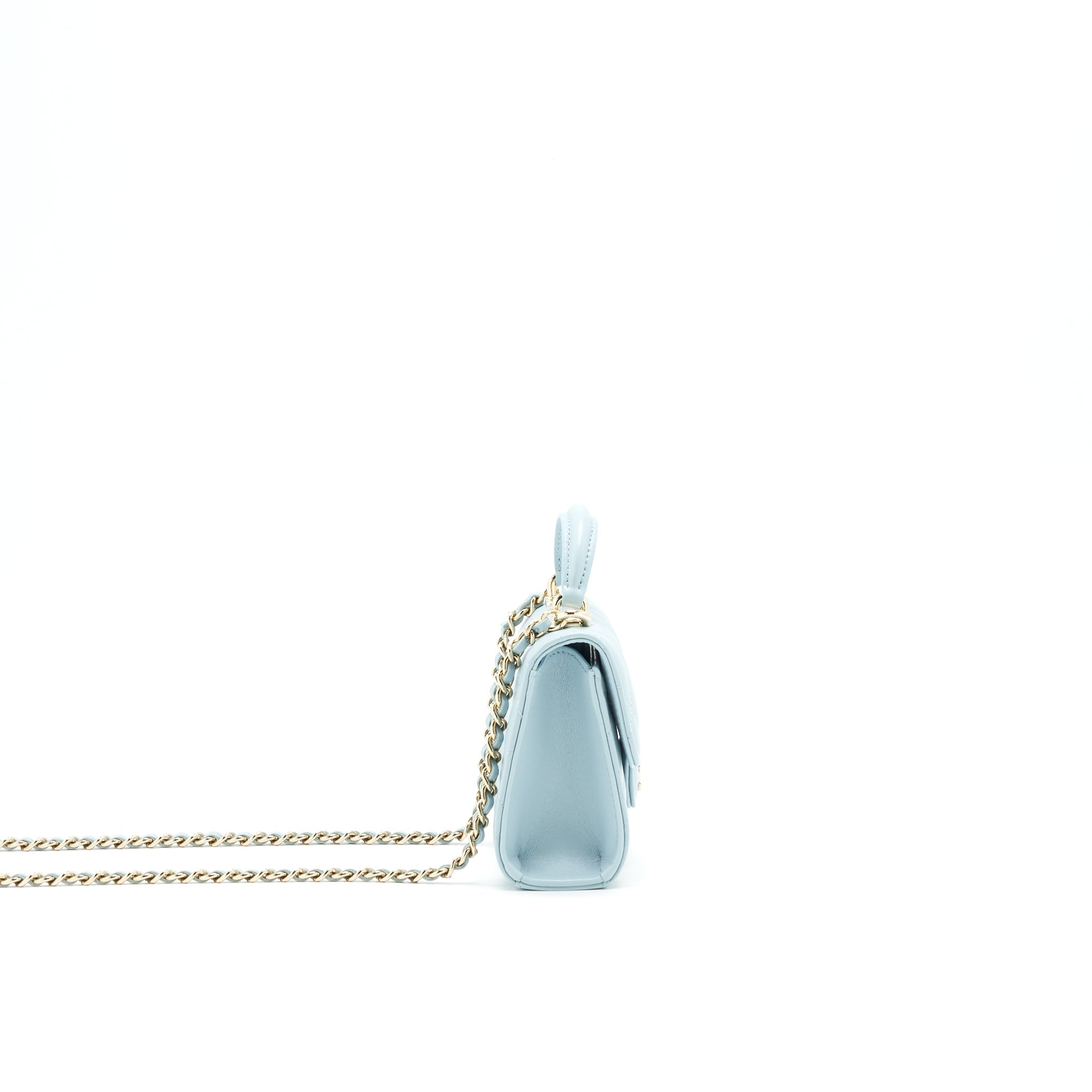 CHANEL 22P TOP HANDLE MINI VANITY ON CHAIN LAMBSKIN LIGHT BLUE LGHW