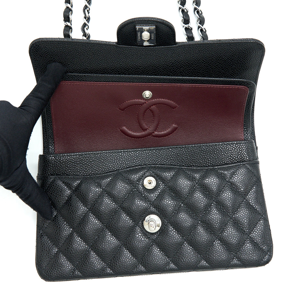 CHANEL SMALL CLASSIC FLAP BAG CAVIAR BLACK SHW (MICROCHIP)