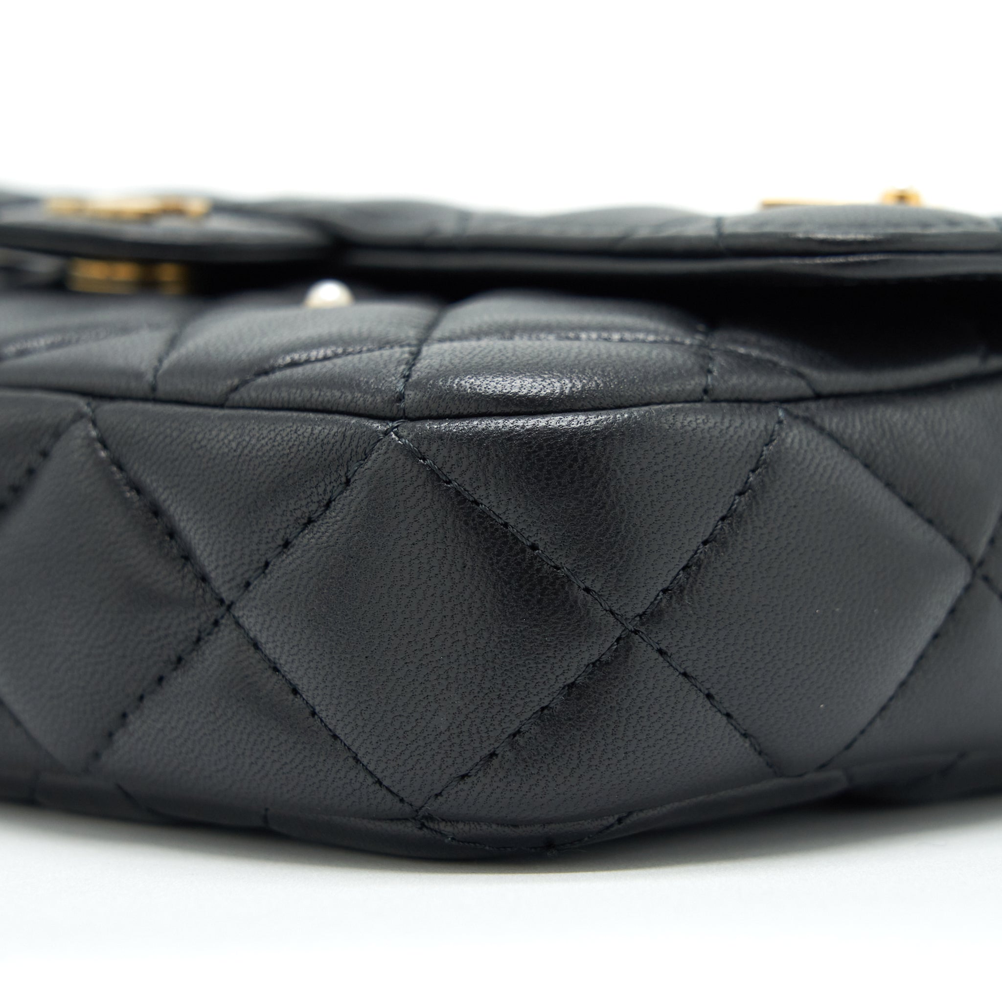 CHANEL LIMITED CHARM DOUBLE LAYER MINI CHAIN BAG LAMBSKIN BLACK GHW