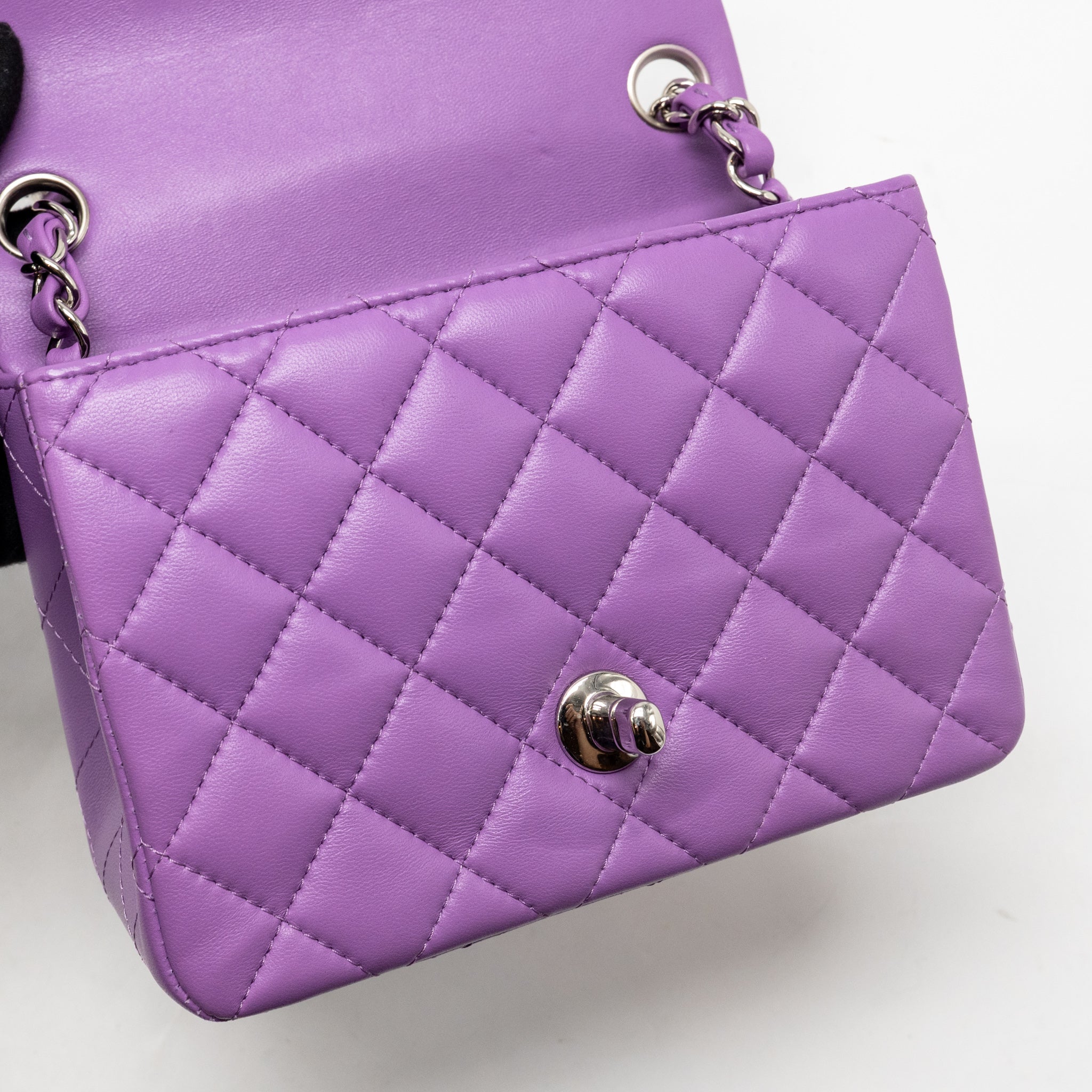 CHANEL MINI SQUARE FLAP BAG LAMBSKIN PURPLE SHW