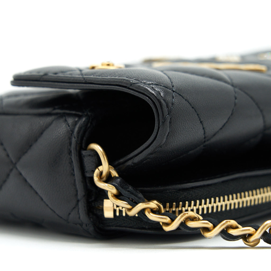 CHANEL LIMITED CHARM DOUBLE LAYER MINI CHAIN BAG LAMBSKIN BLACK GHW