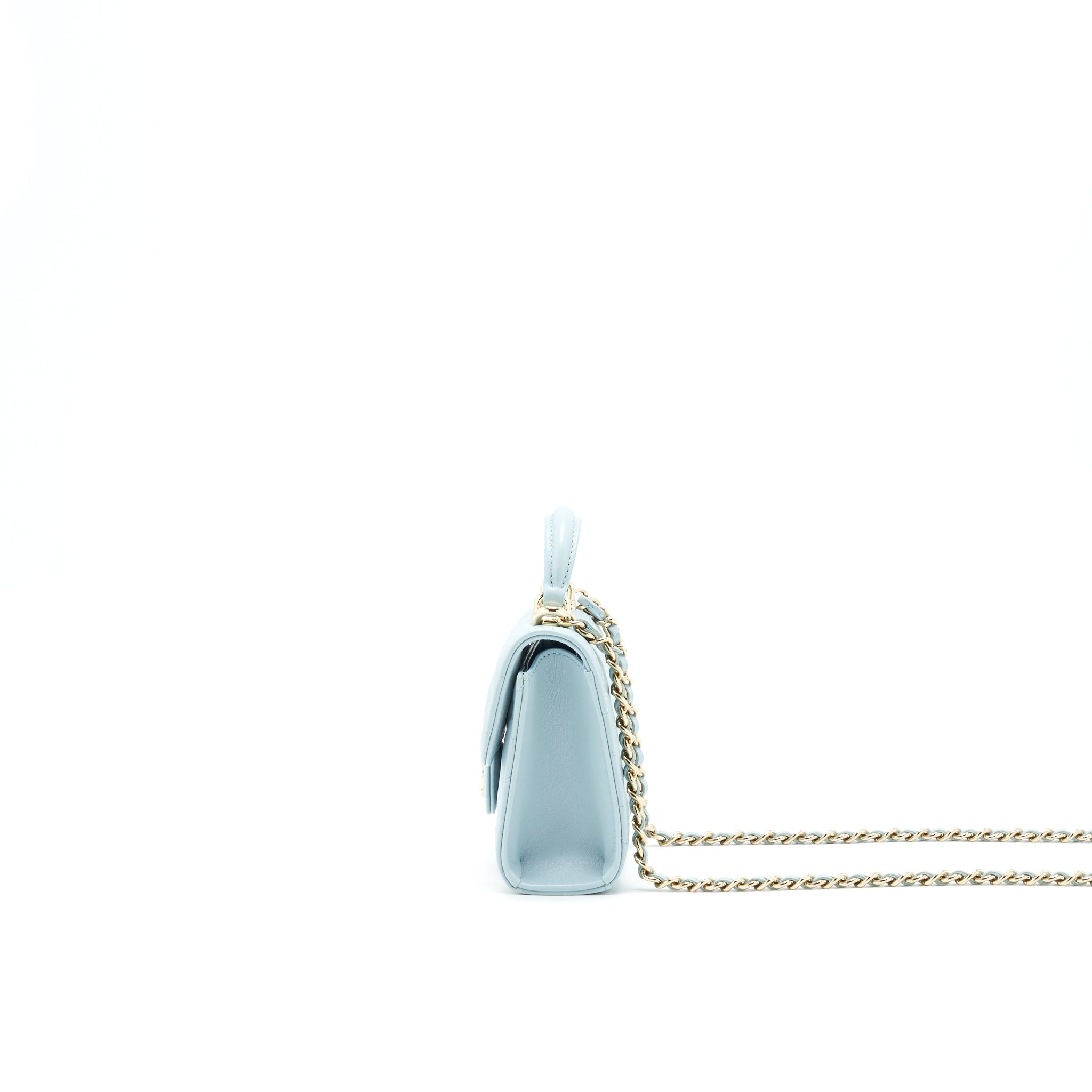 CHANEL 22P TOP HANDLE MINI VANITY ON CHAIN LAMBSKIN LIGHT BLUE LGHW